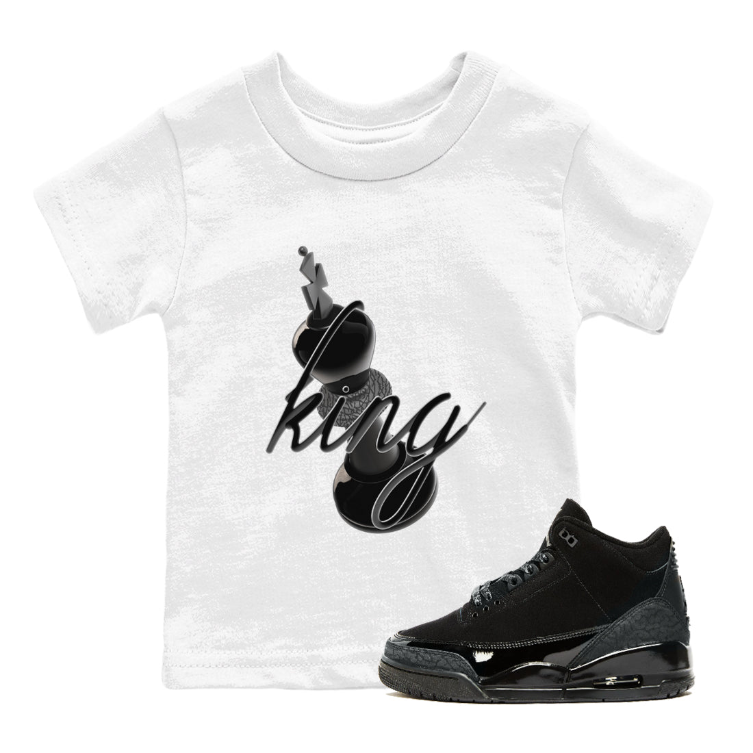 Air Jordan 3 Black Cat shirts to match jordans 3D King sneaker tees 3s Retro Black Cat best t-shirts to wear with jordans SNRT Sneaker Tees Youth Baby White 1 tee