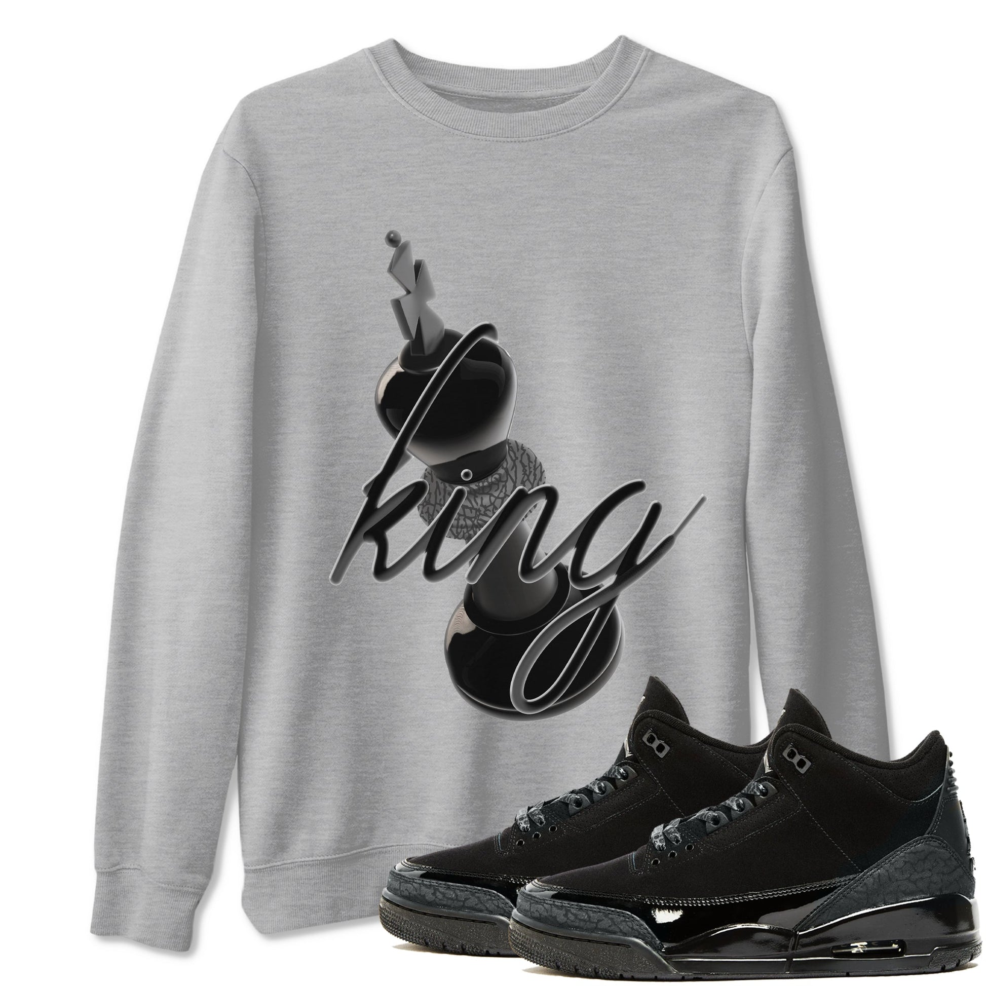 Air Jordan 3 Black Cat shirts to match jordans 3D King sneaker tees 3s Retro Black Cat best t-shirts to wear with jordans SNRT Sneaker Tees unisex cotton Heather Grey 1 shirts