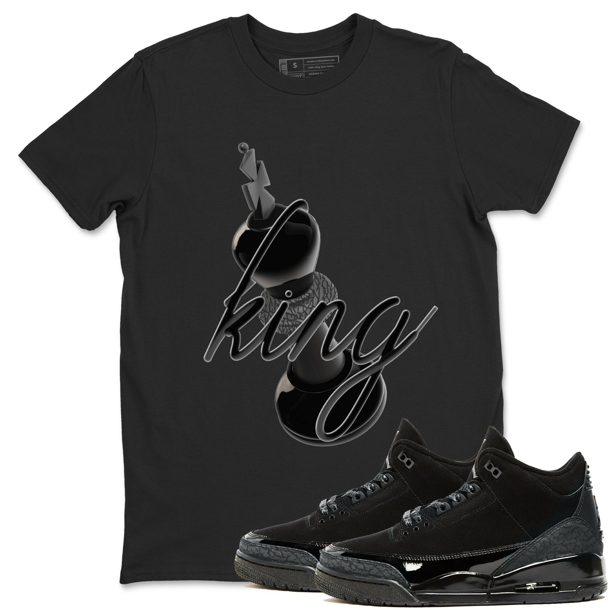 Air Jordan 3 Black Cat shirts to match jordans 3D King sneaker tees 3s Retro Black Cat best t-shirts to wear with jordans SNRT Sneaker Tees unisex cotton Black 1 shirts