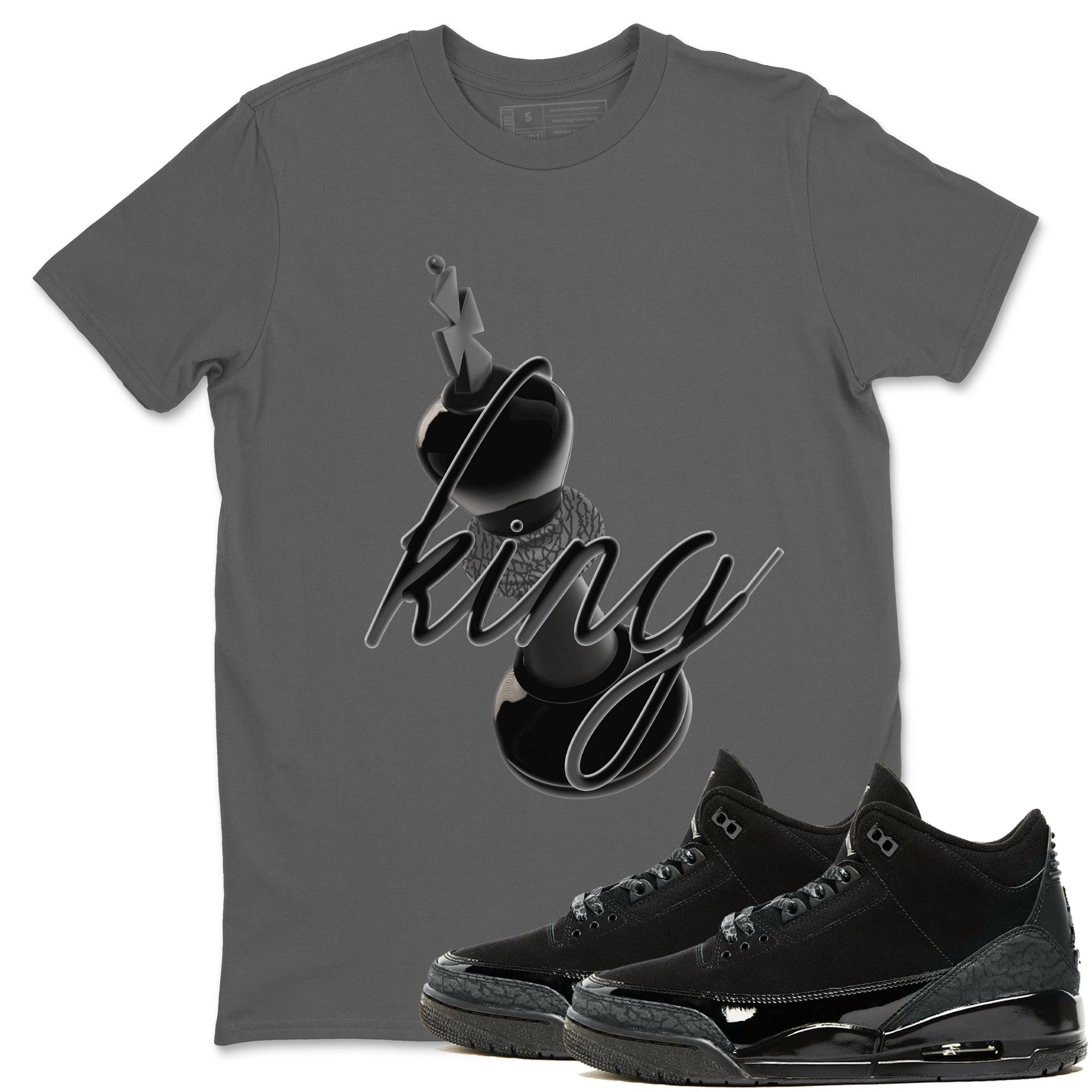 Air Jordan 3 Black Cat shirts to match jordans 3D King sneaker tees 3s Retro Black Cat best t-shirts to wear with jordans SNRT Sneaker Tees unisex cotton Cool Grey 1 shirts