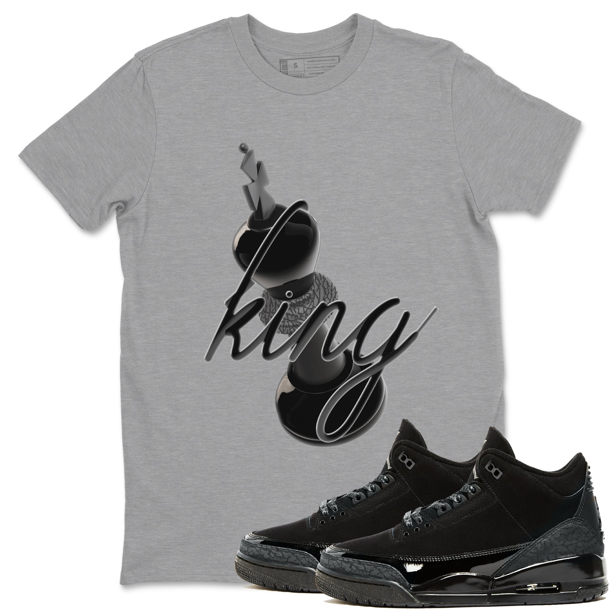 Air Jordan 3 Black Cat shirts to match jordans 3D King sneaker tees 3s Retro Black Cat best t-shirts to wear with jordans SNRT Sneaker Tees unisex cotton Heather Grey 1 shirts