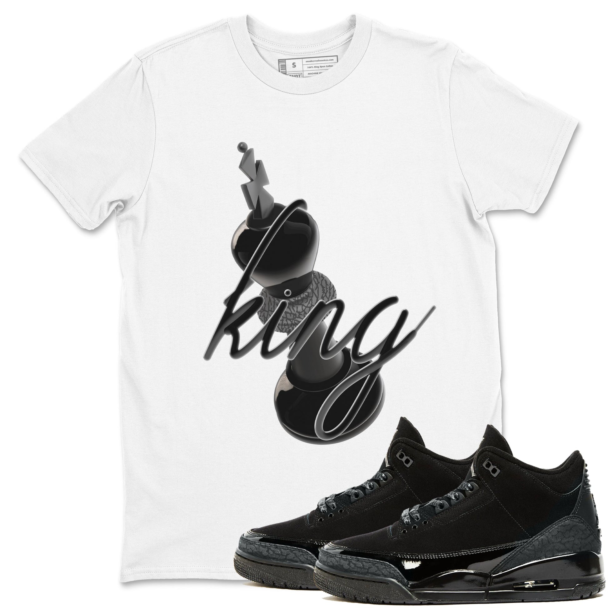 Air Jordan 3 Black Cat shirts to match jordans 3D King sneaker tees 3s Retro Black Cat best t-shirts to wear with jordans SNRT Sneaker Tees unisex cotton White 1 shirts