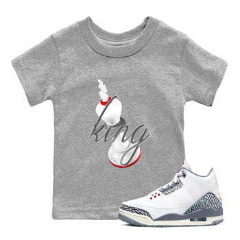 3s Cement Grey shirts to match jordans 3D King sneaker match tees Air Jordan 3 Cement Grey SNRT Sneaker Release Tees Youth Baby Heather Grey 1 crew neck shirts
