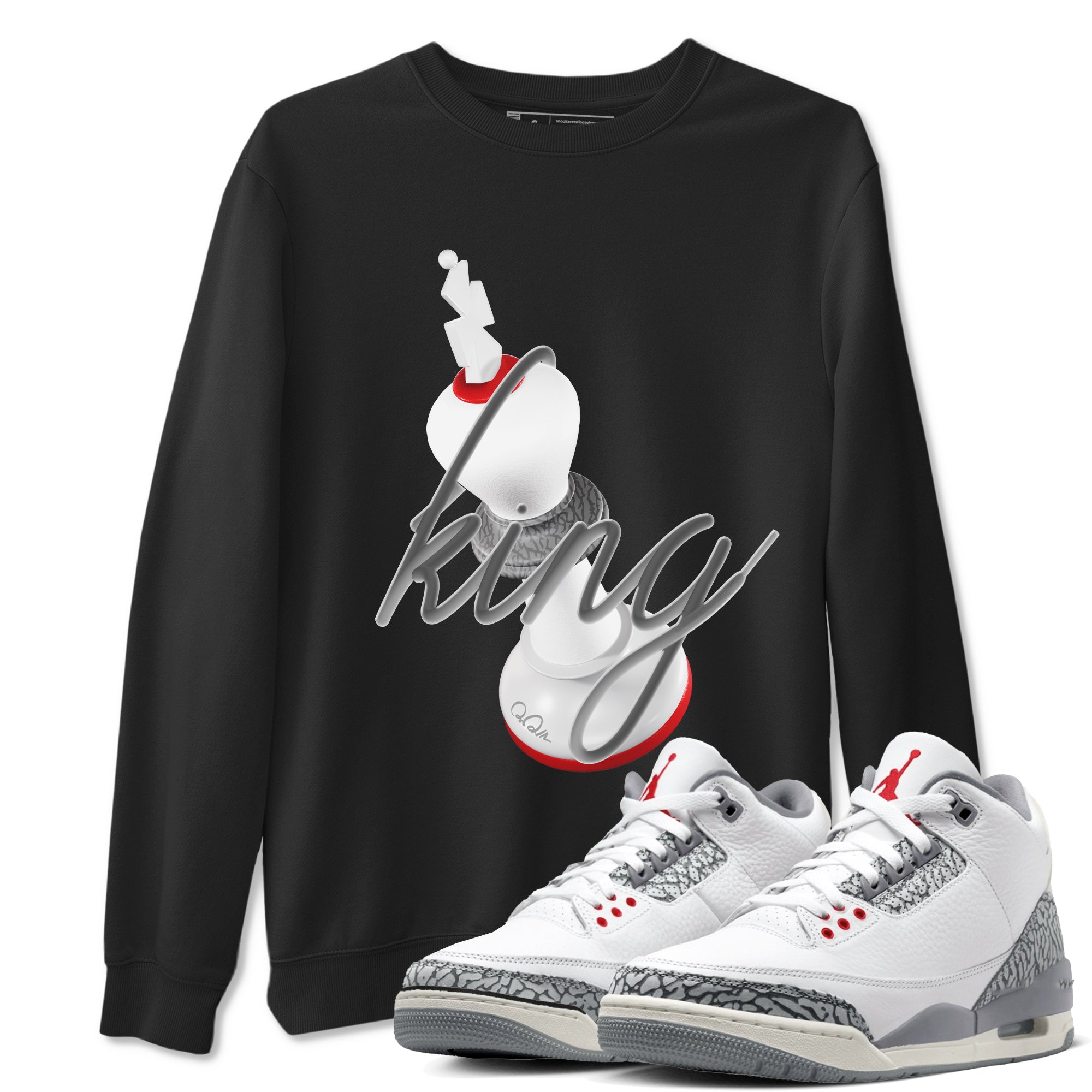3s Cement Grey shirts to match jordans 3D King sneaker match tees Air Jordan 3 Cement Grey SNRT Sneaker Release Tees unisex cotton Black 1 crew neck shirts