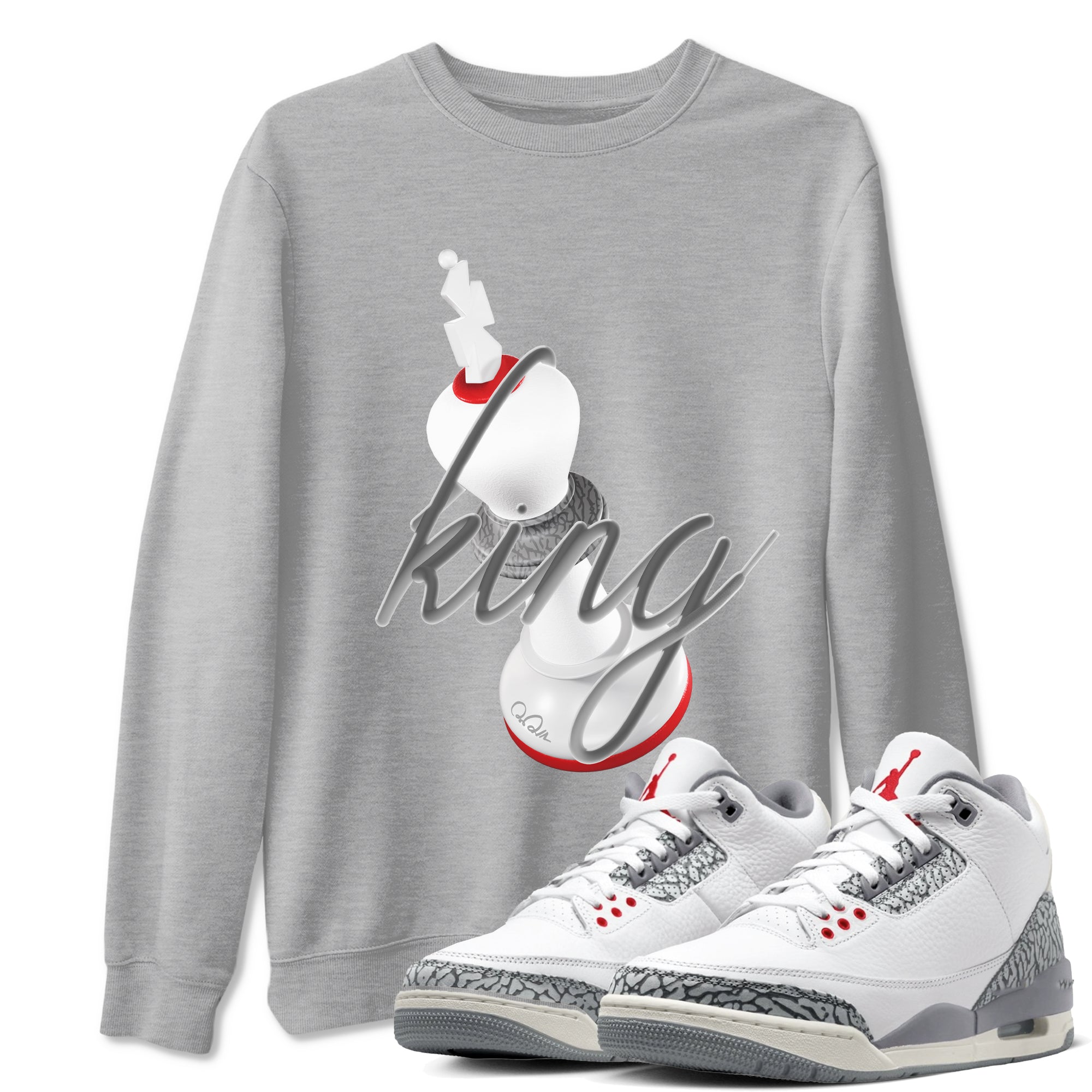 3s Cement Grey shirts to match jordans 3D King sneaker match tees Air Jordan 3 Cement Grey SNRT Sneaker Release Tees unisex cotton Heather Grey 1 crew neck shirts