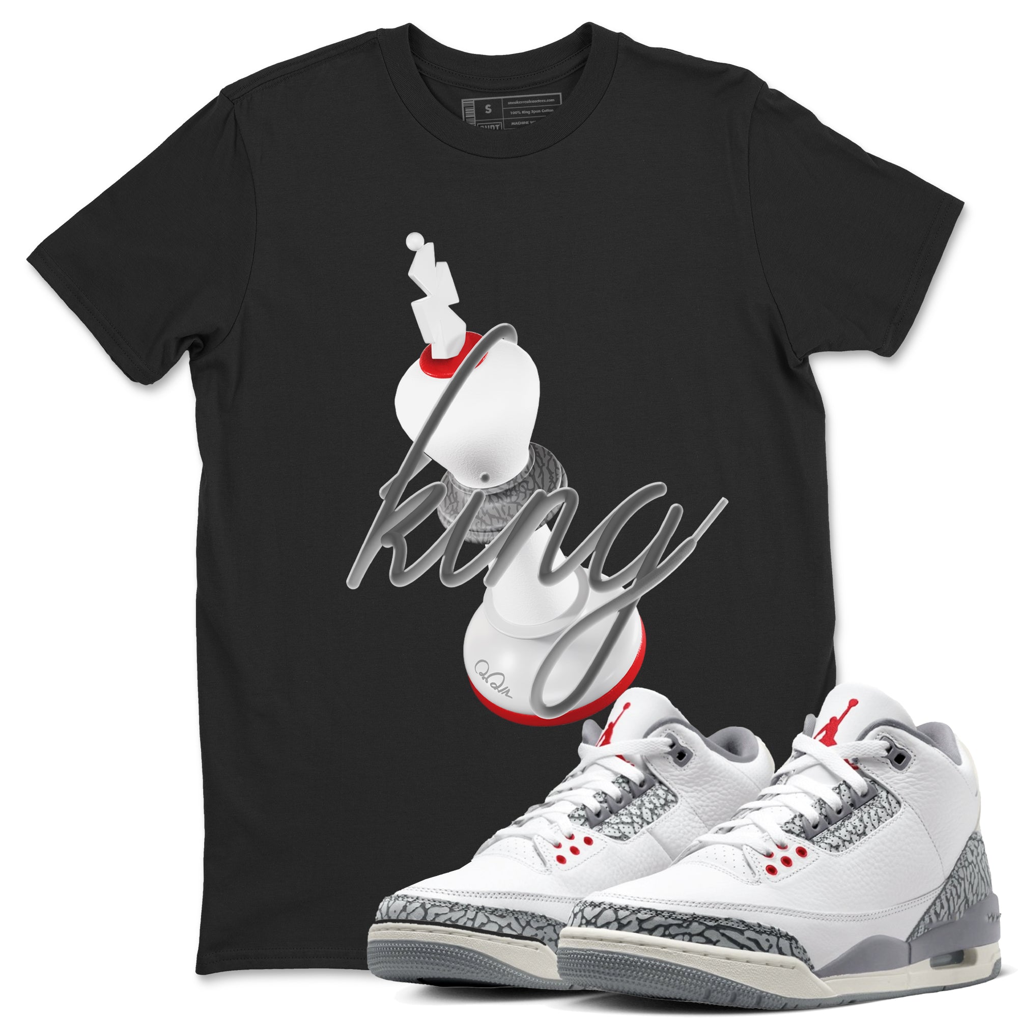 3s Cement Grey shirts to match jordans 3D King sneaker match tees Air Jordan 3 Cement Grey SNRT Sneaker Release Tees unisex cotton Black 1 crew neck shirts