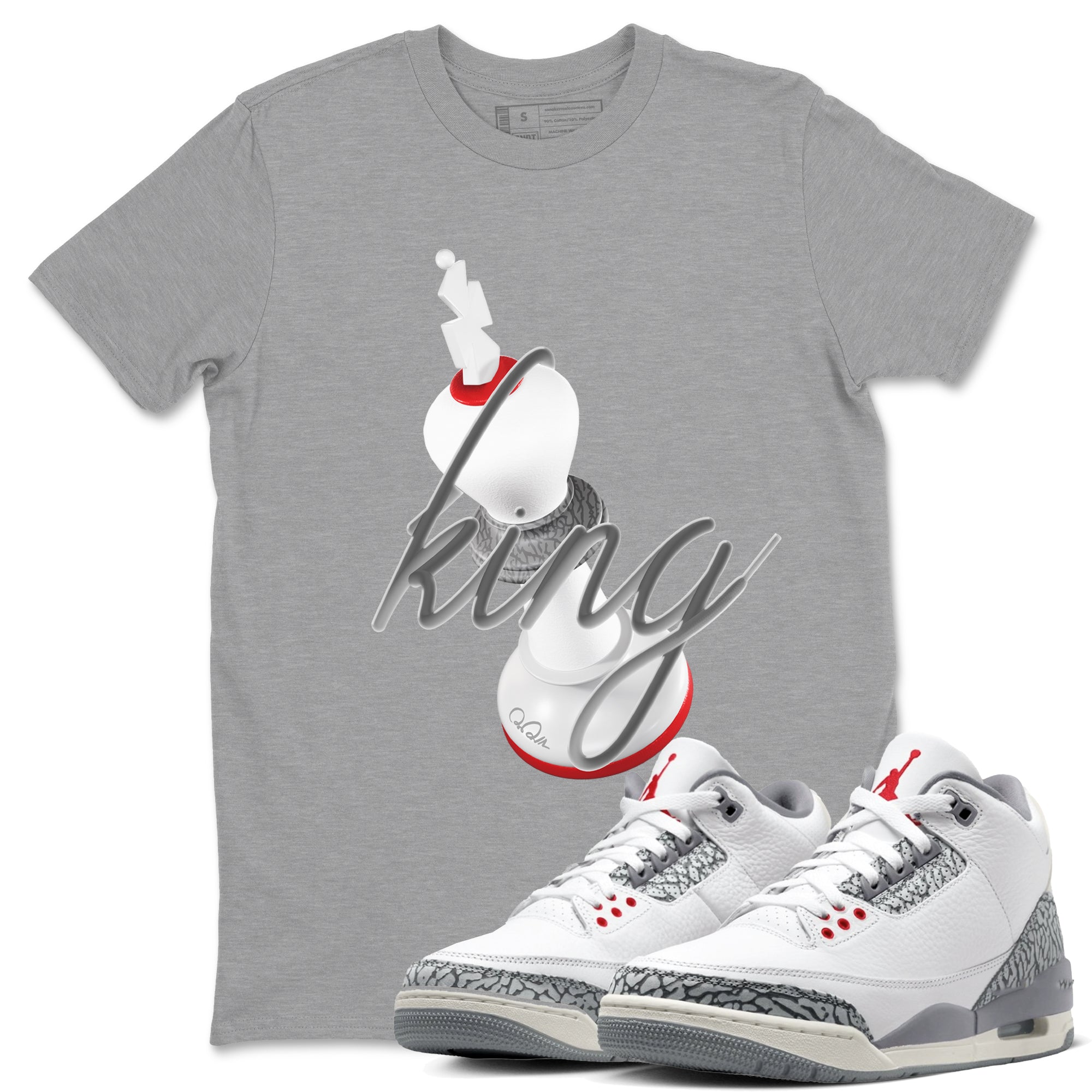 3s Cement Grey shirts to match jordans 3D King sneaker match tees Air Jordan 3 Cement Grey SNRT Sneaker Release Tees unisex cotton Heather Grey 1 crew neck shirts