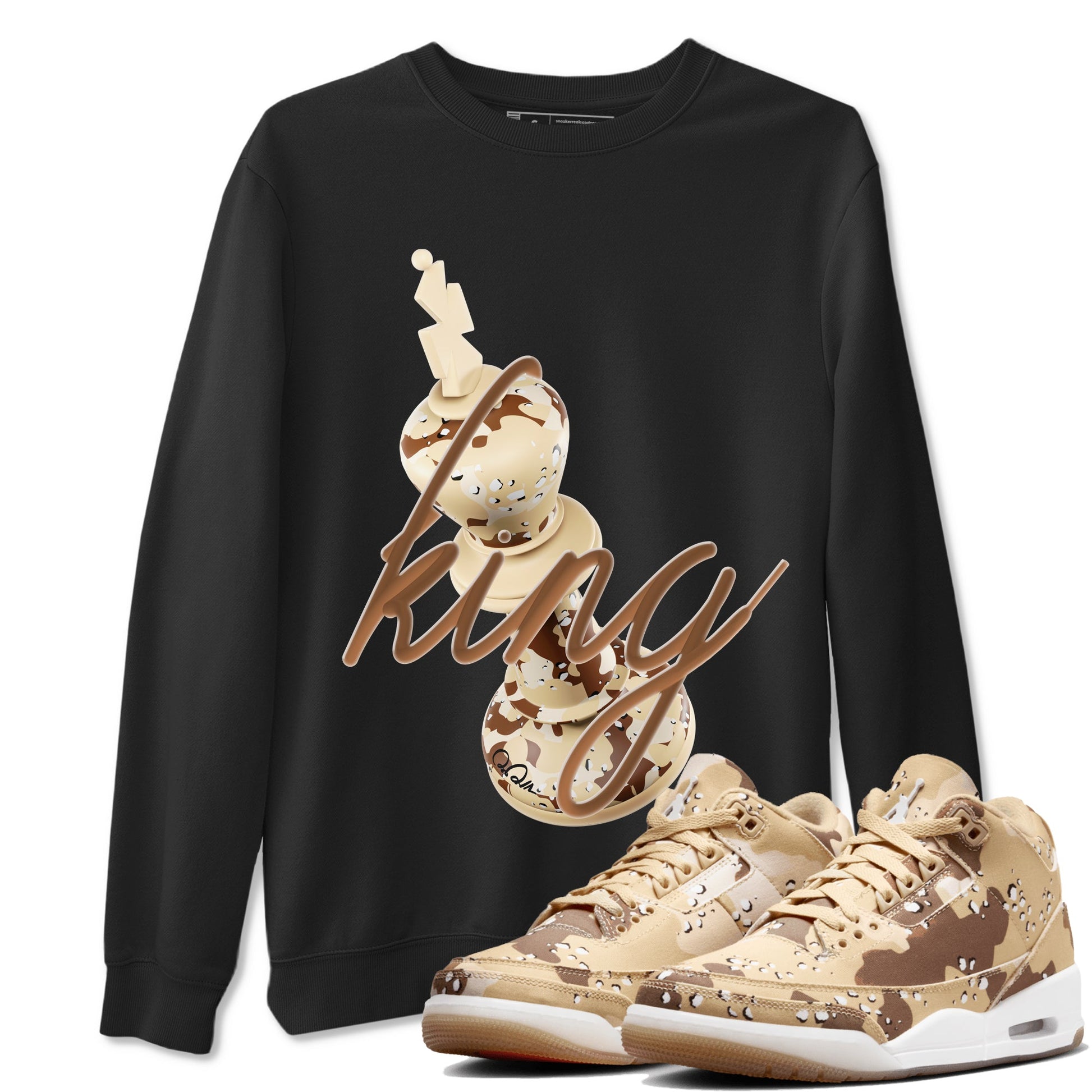 AJ3 Desert Camo shirts to match jordans 3D King sneaker match tees Air Jordan 3 Desert Camo SNRT Sneaker Tees streetwear brand Black 1 unisex cotton tee