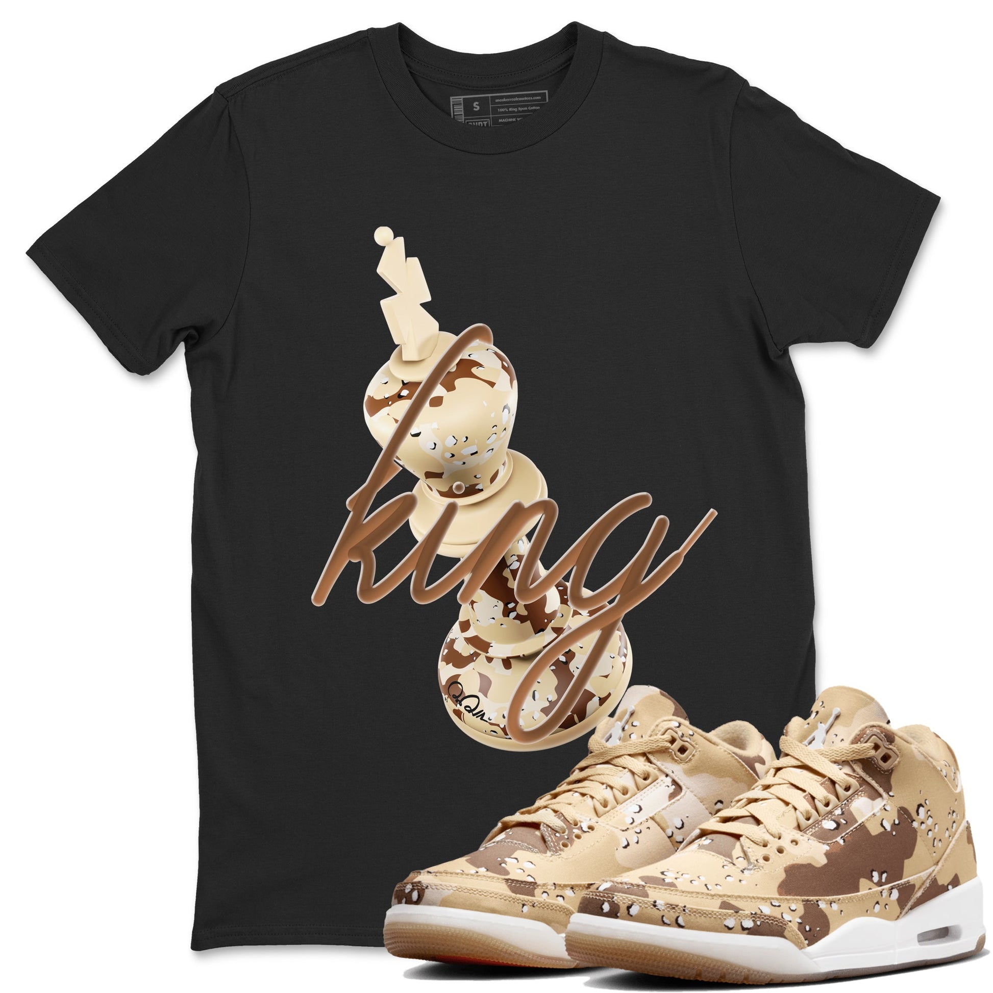 AJ3 Desert Camo shirts to match jordans 3D King sneaker match tees Air Jordan 3 Desert Camo SNRT Sneaker Tees streetwear brand Black 1 unisex cotton tee