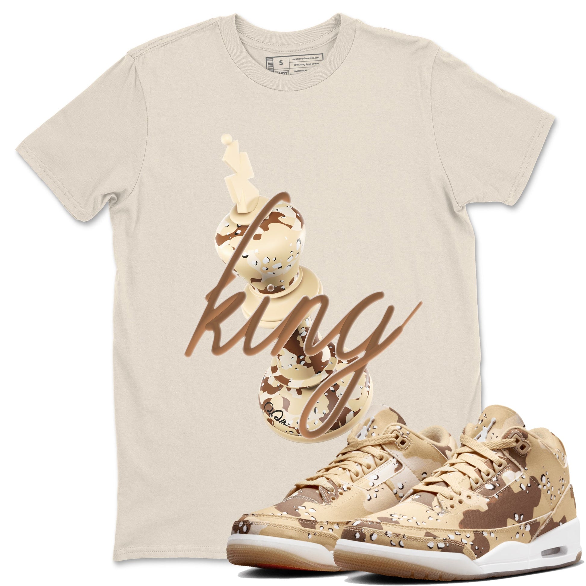 AJ3 Desert Camo shirts to match jordans 3D King sneaker match tees Air Jordan 3 Desert Camo SNRT Sneaker Tees streetwear brand Natural 1 unisex cotton tee