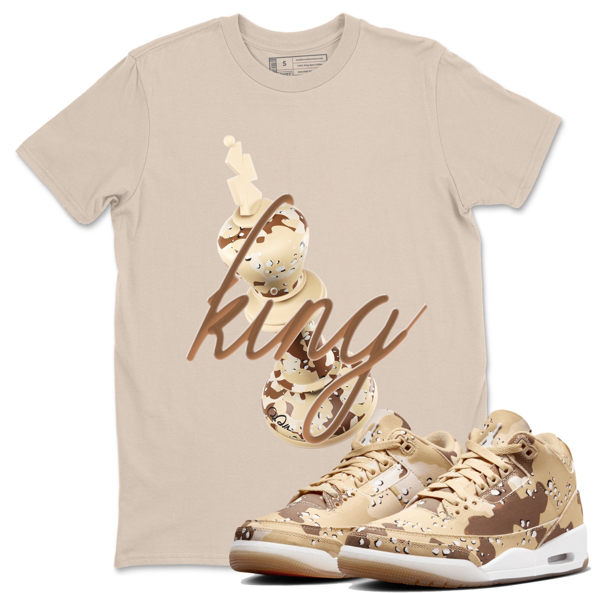 AJ3 Desert Camo shirts to match jordans 3D King sneaker match tees Air Jordan 3 Desert Camo SNRT Sneaker Tees streetwear brand Sand 1 unisex cotton tee
