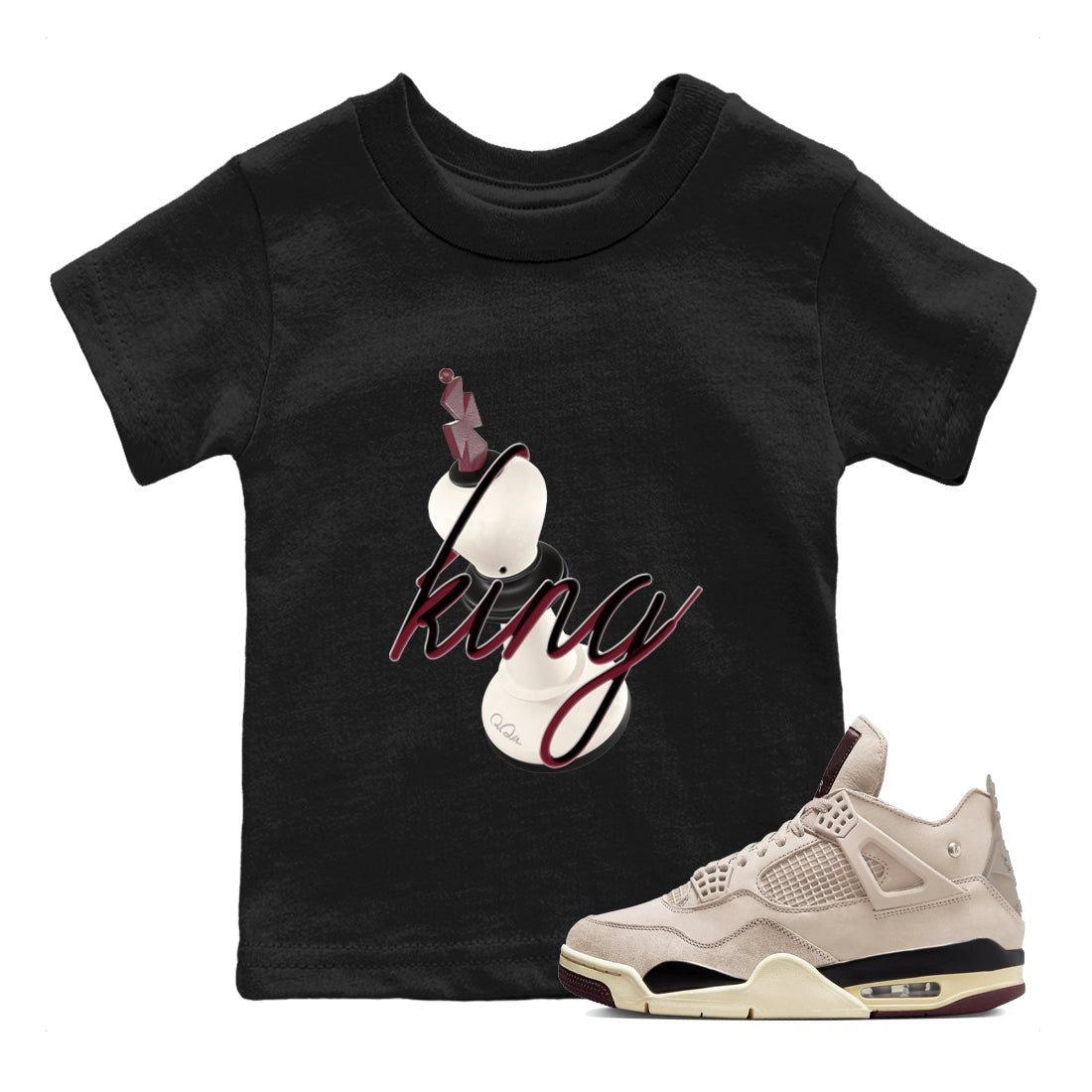 4s A Ma Maniere x Fossil Stone shirts to match jordans 3D King sneaker match tees Air Jordan 4 A Ma Maniere x Fossil Stone match shoes to clothes SNRT Sneaker Tees Youth Baby Black 1 tee