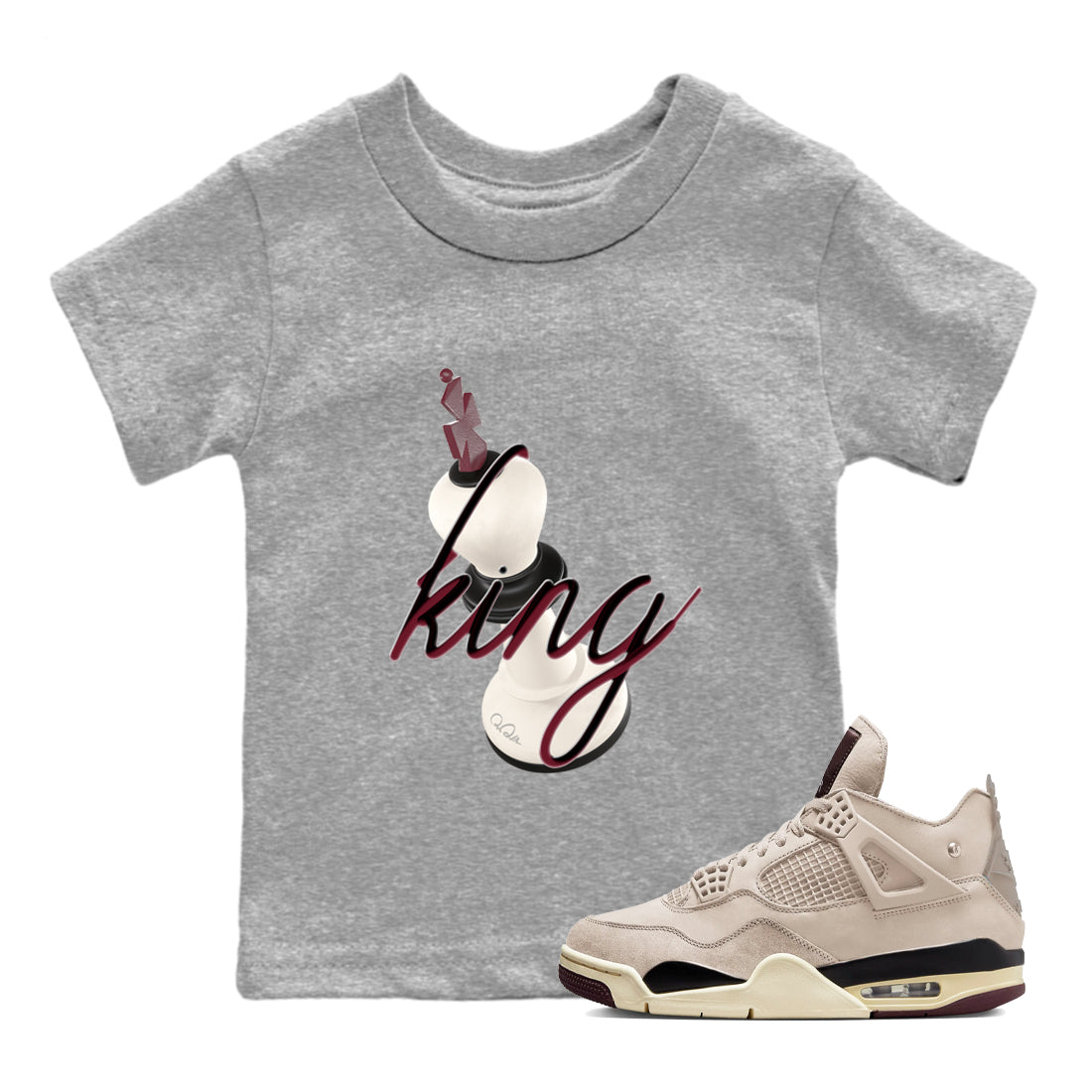 4s A Ma Maniere x Fossil Stone shirts to match jordans 3D King sneaker match tees Air Jordan 4 A Ma Maniere x Fossil Stone match shoes to clothes SNRT Sneaker Tees Youth Baby Heather Grey 1 tee