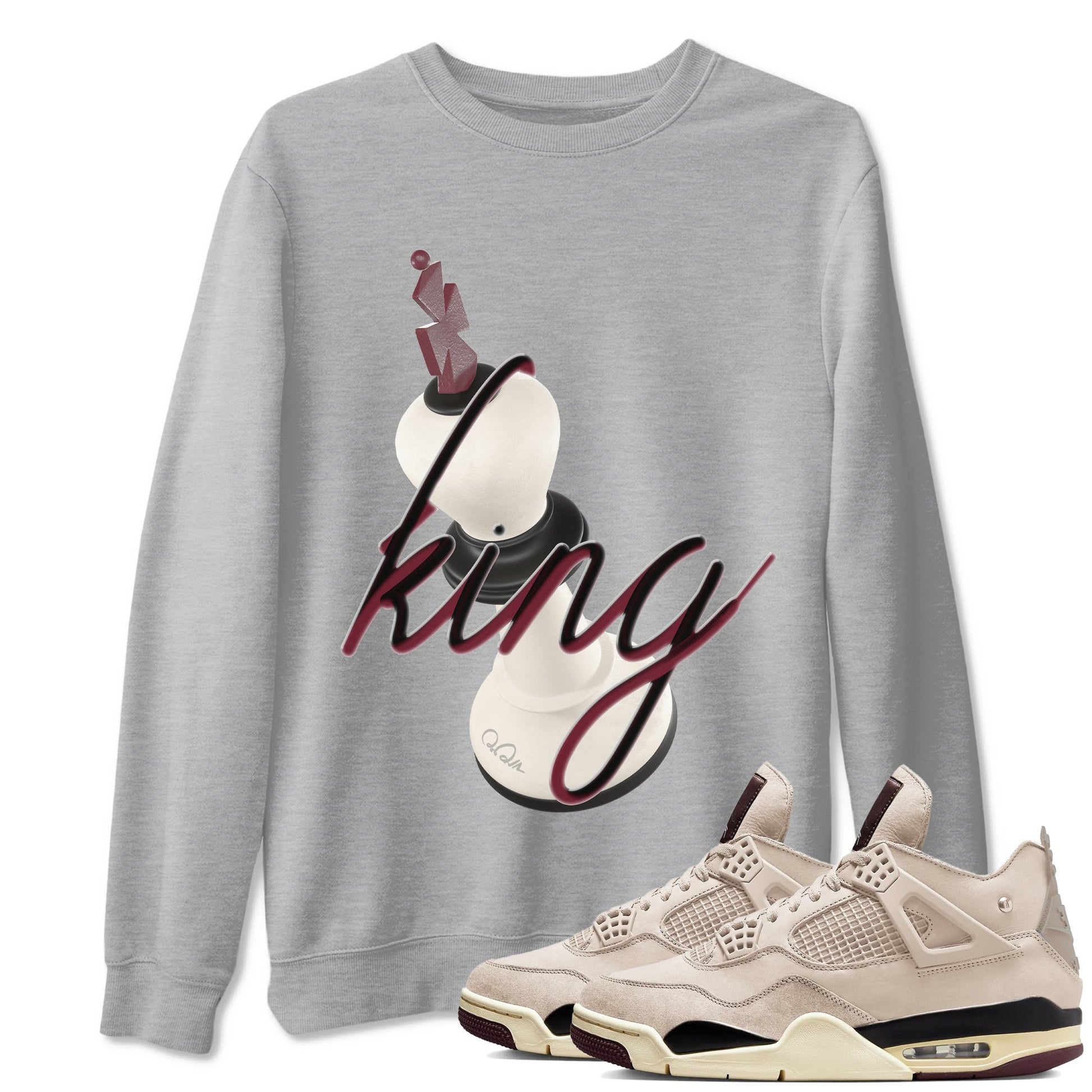 4s A Ma Maniere x Fossil Stone shirts to match jordans 3D King sneaker match tees Air Jordan 4 A Ma Maniere x Fossil Stone match shoes to clothes SNRT Sneaker Tees unisex cotton Heather Grey 1 shirts