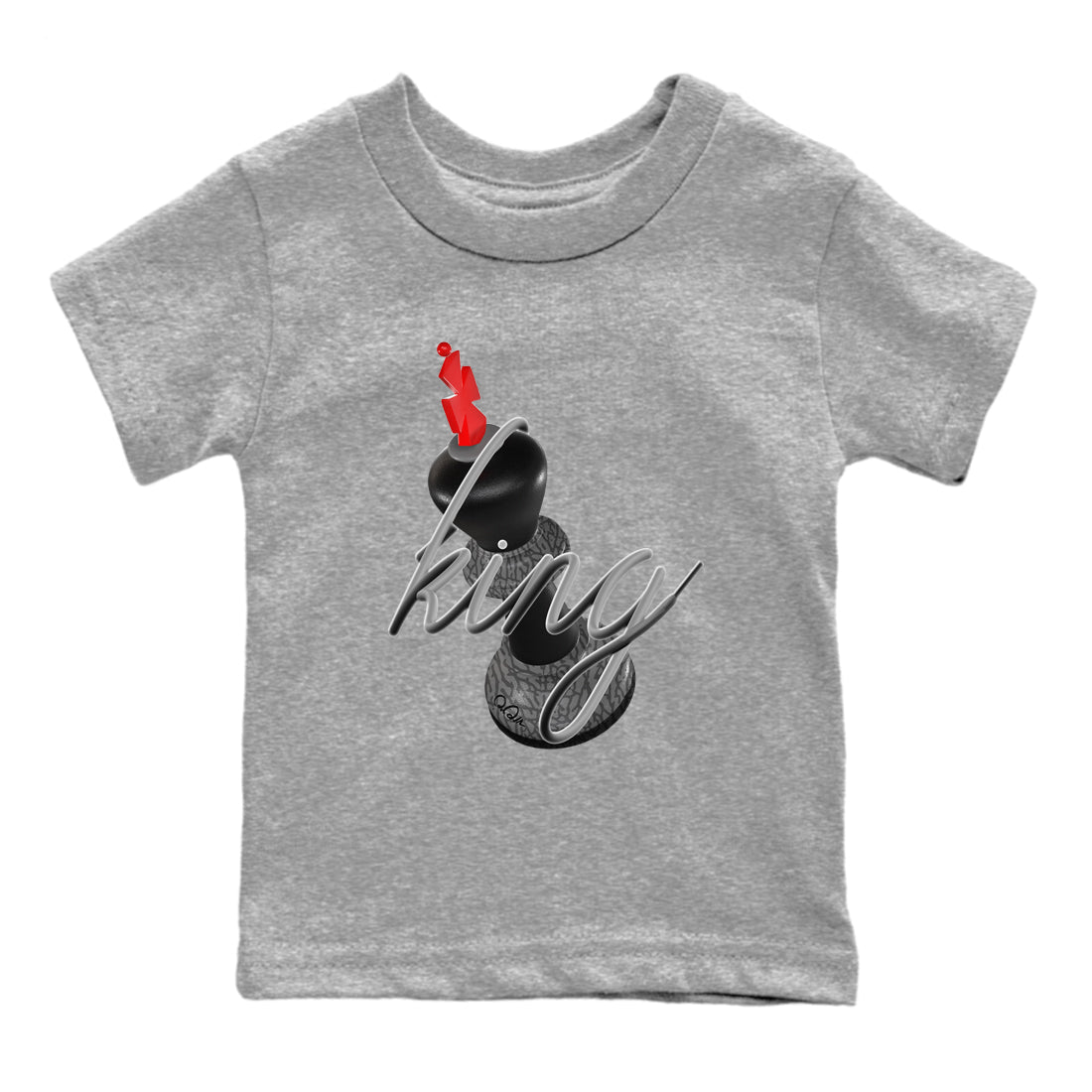 4s Black Cement shirts to match jordans 3D King sneaker match tees Air Jordan 4 Black Cement match shoes to clothes SNRT Sneaker Tees Youth Baby Heather Grey 2 tee