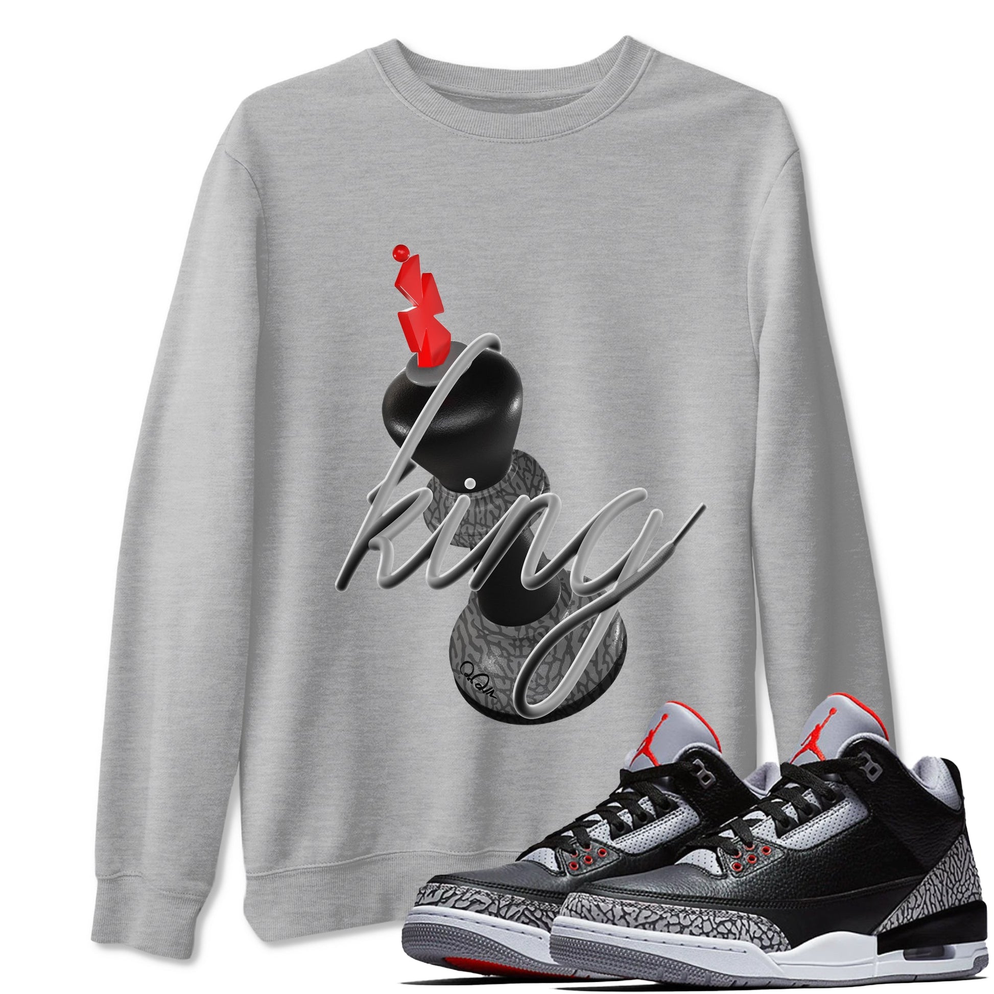 4s Black Cement shirts to match jordans 3D King sneaker match tees Air Jordan 4 Black Cement match shoes to clothes SNRT Sneaker Tees unisex cotton Heather Grey 1 shirts