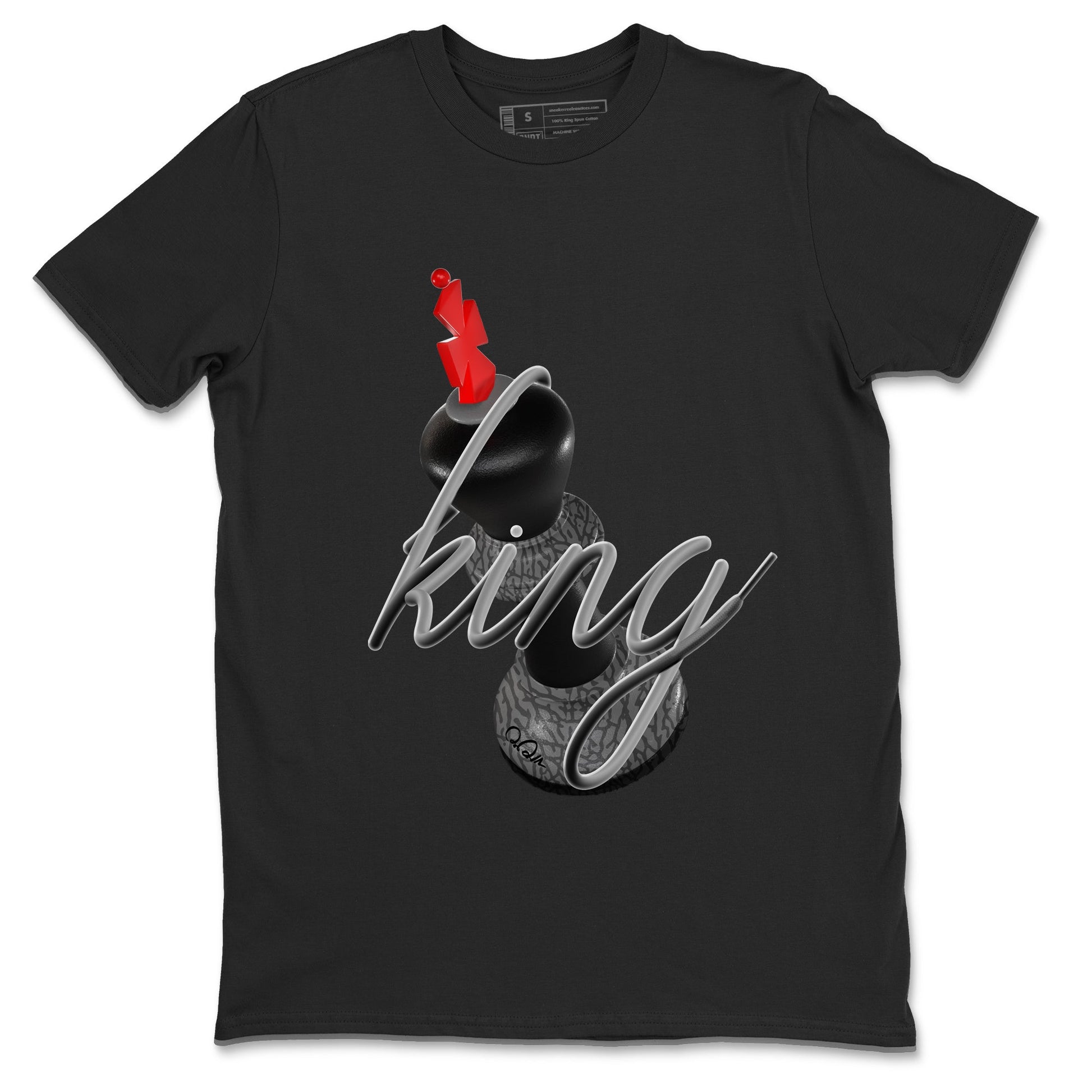 4s Black Cement shirts to match jordans 3D King sneaker match tees Air Jordan 4 Black Cement match shoes to clothes SNRT Sneaker Tees unisex cotton Black 2 shirts