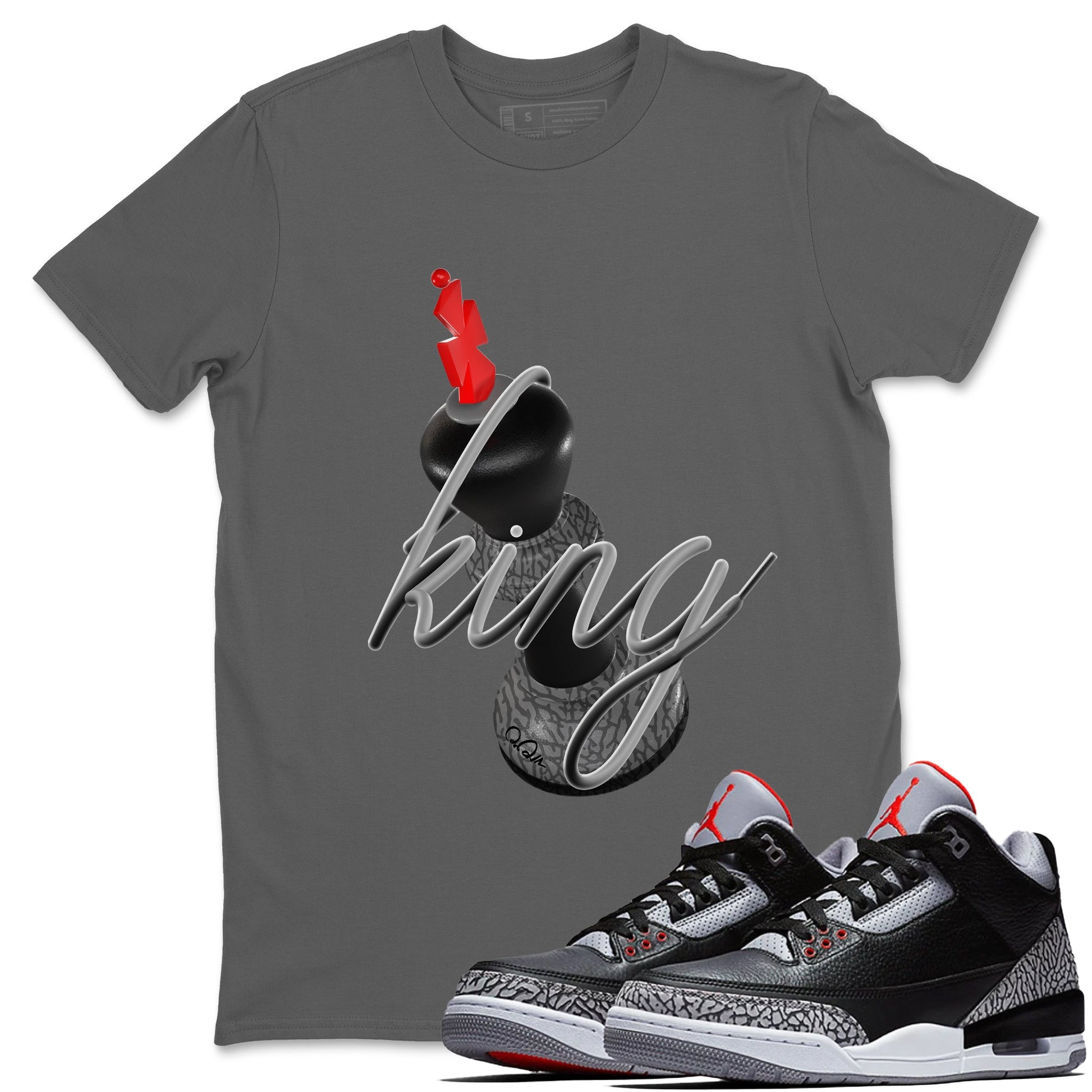 4s Black Cement shirts to match jordans 3D King sneaker match tees Air Jordan 4 Black Cement match shoes to clothes SNRT Sneaker Tees unisex cotton Cool Grey 1 shirts