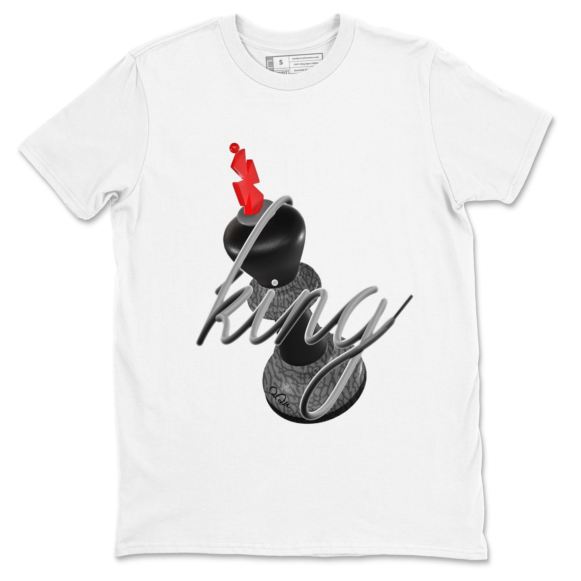 4s Black Cement shirts to match jordans 3D King sneaker match tees Air Jordan 4 Black Cement match shoes to clothes SNRT Sneaker Tees unisex cotton White 2 shirts