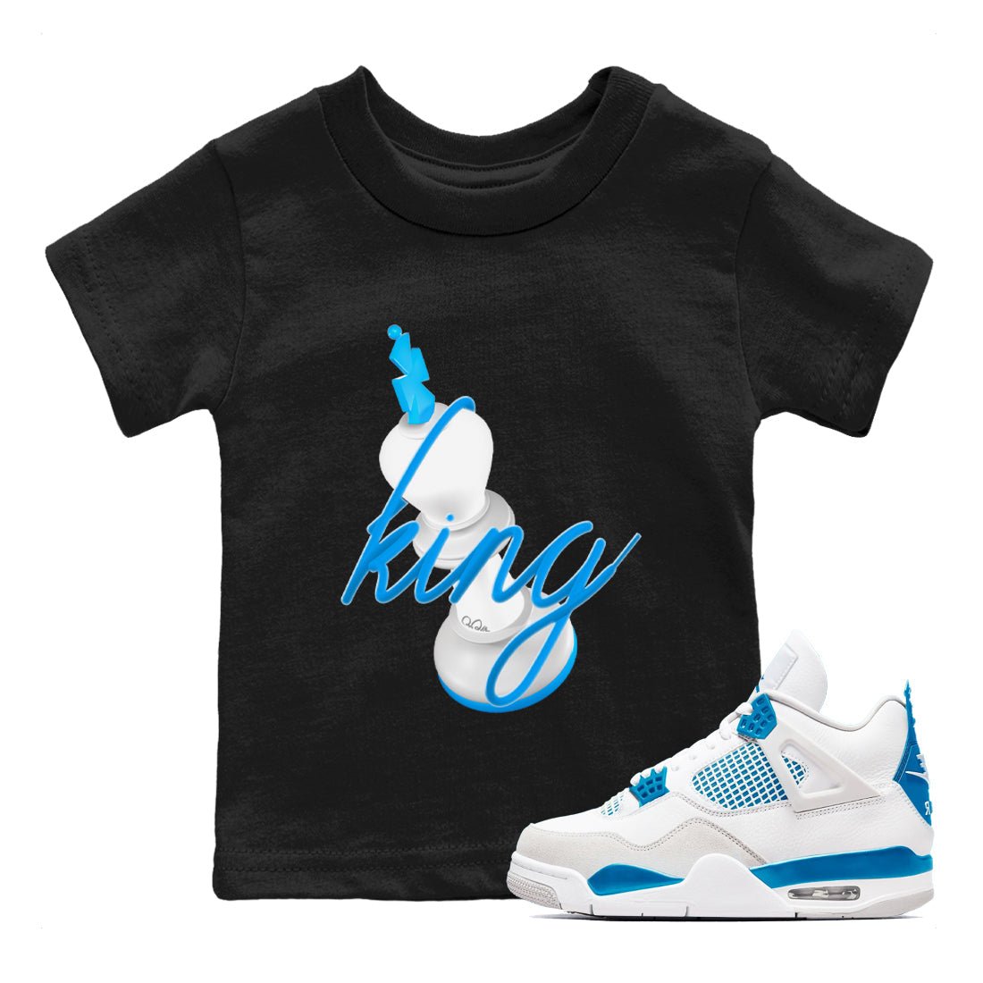 Air Jordan 4 Industrial Blue shirt to match jordans 3D King sneaker tees Air Jordan 4 Military Blue SNRT sneaker release tees baby toddler Black 1 cotton Shirt