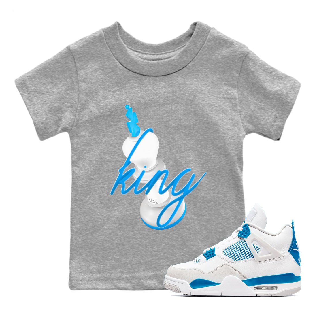 Air Jordan 4 Industrial Blue shirt to match jordans 3D King sneaker tees Air Jordan 4 Military Blue SNRT sneaker release tees baby toddler Heather Grey 1 cotton Shirt