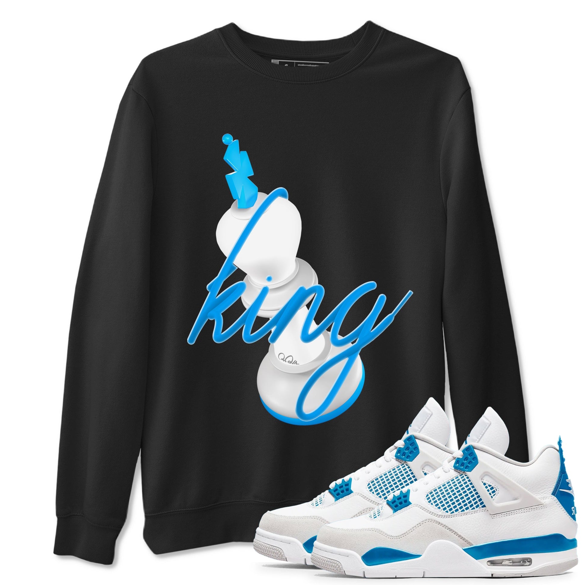 Air Jordan 4 Industrial Blue shirt to match jordans 3D King sneaker tees Air Jordan 4 Military Blue SNRT Sneaker Release Tees unisex cotton Black 1 crew neck shirt