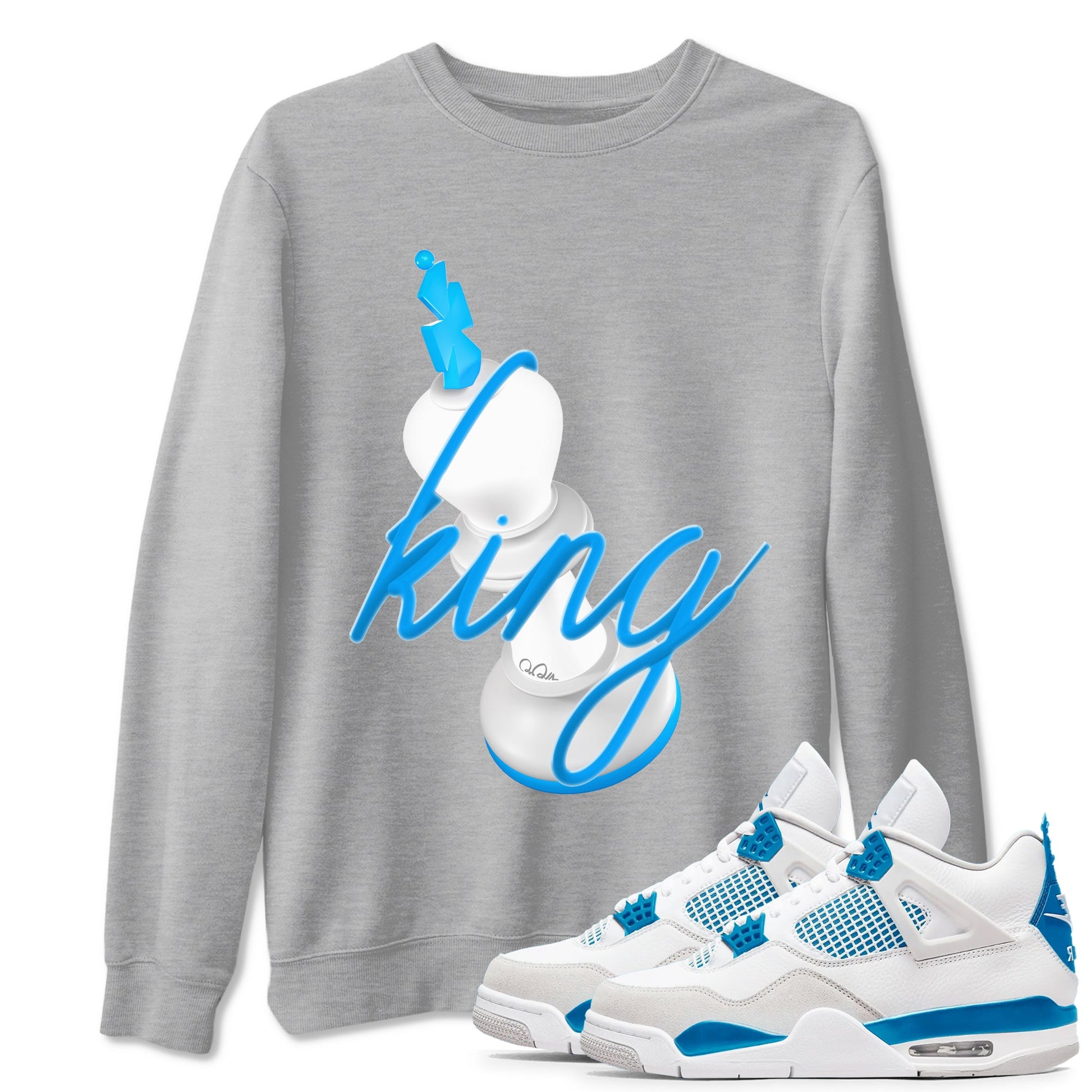 Air Jordan 4 Industrial Blue shirt to match jordans 3D King sneaker tees Air Jordan 4 Military Blue SNRT Sneaker Release Tees unisex cotton Heather Grey 1 crew neck shirt