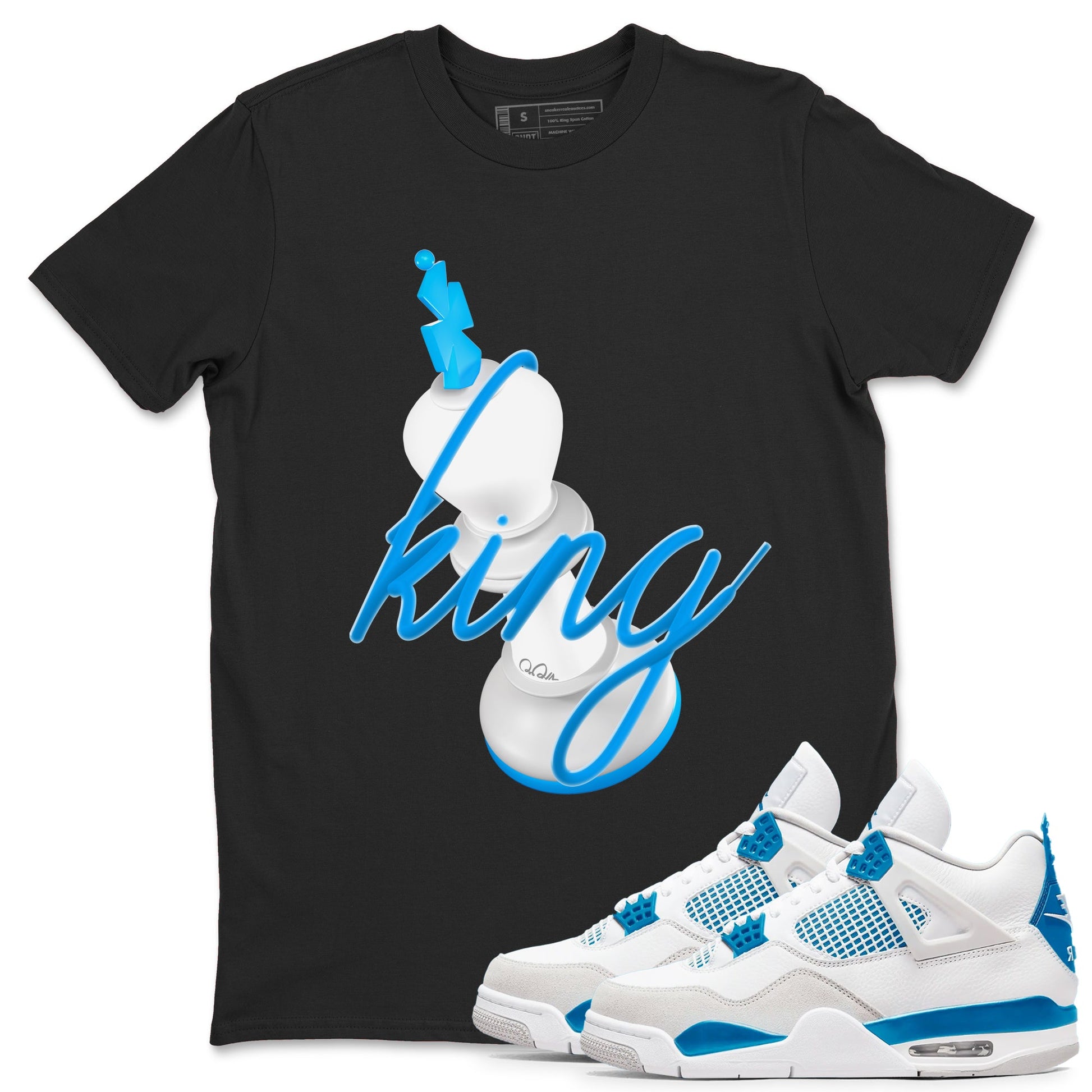 Air Jordan 4 Industrial Blue shirt to match jordans 3D King sneaker tees Air Jordan 4 Military Blue SNRT Sneaker Release Tees unisex cotton Black 1 crew neck shirt