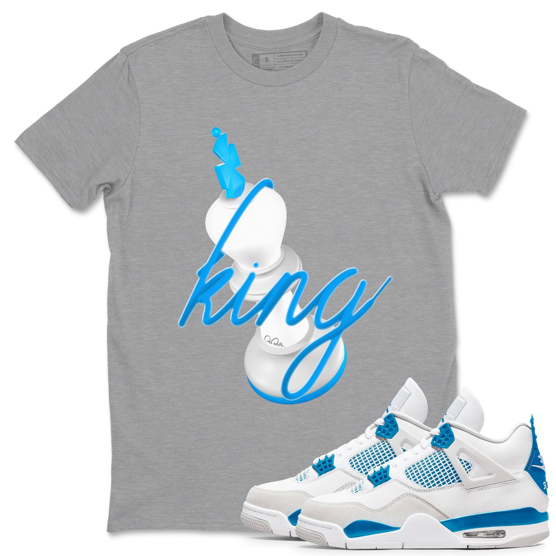 Air Jordan 4 Industrial Blue shirt to match jordans 3D King sneaker tees Air Jordan 4 Military Blue SNRT Sneaker Release Tees unisex cotton Heather Grey 1 crew neck shirt