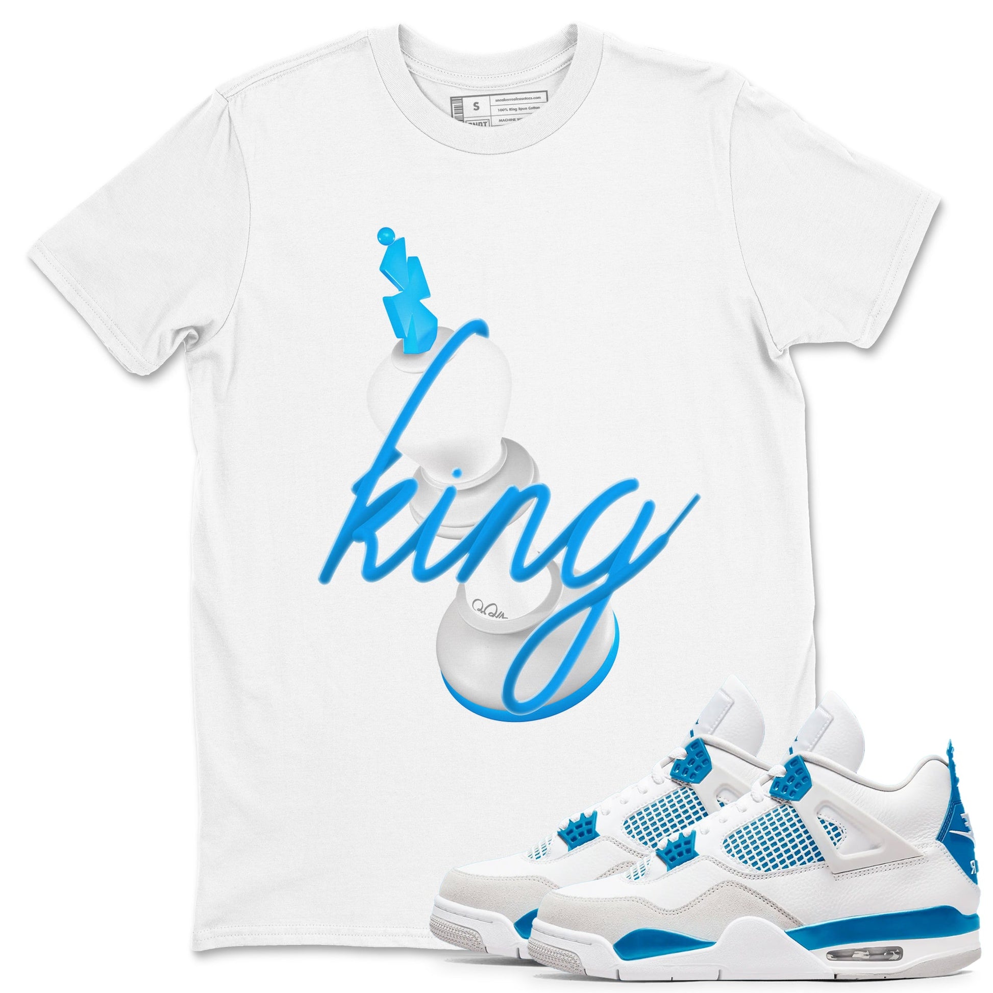 Air Jordan 4 Industrial Blue shirt to match jordans 3D King sneaker tees Air Jordan 4 Military Blue SNRT Sneaker Release Tees unisex cotton White 1 crew neck shirt