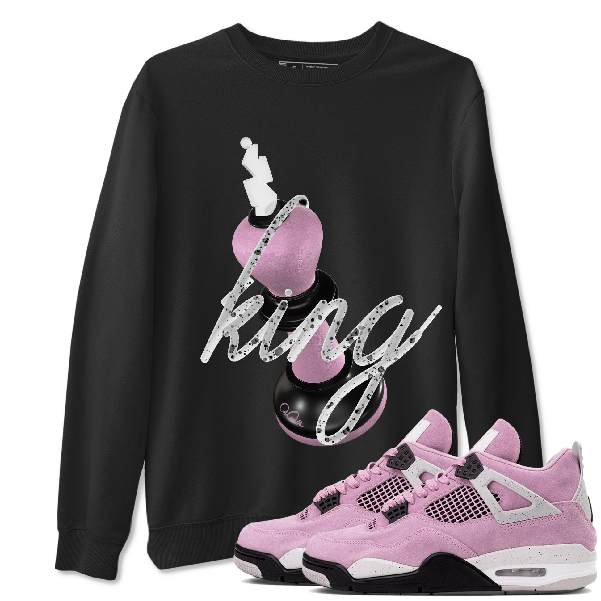 4s Retro Orchid shirts to match jordans 3D King sneaker match tees Air Jordan 4 WMNS Orchid match shoes to clothes SNRT Sneaker Tees unisex cotton Black 1 shirts