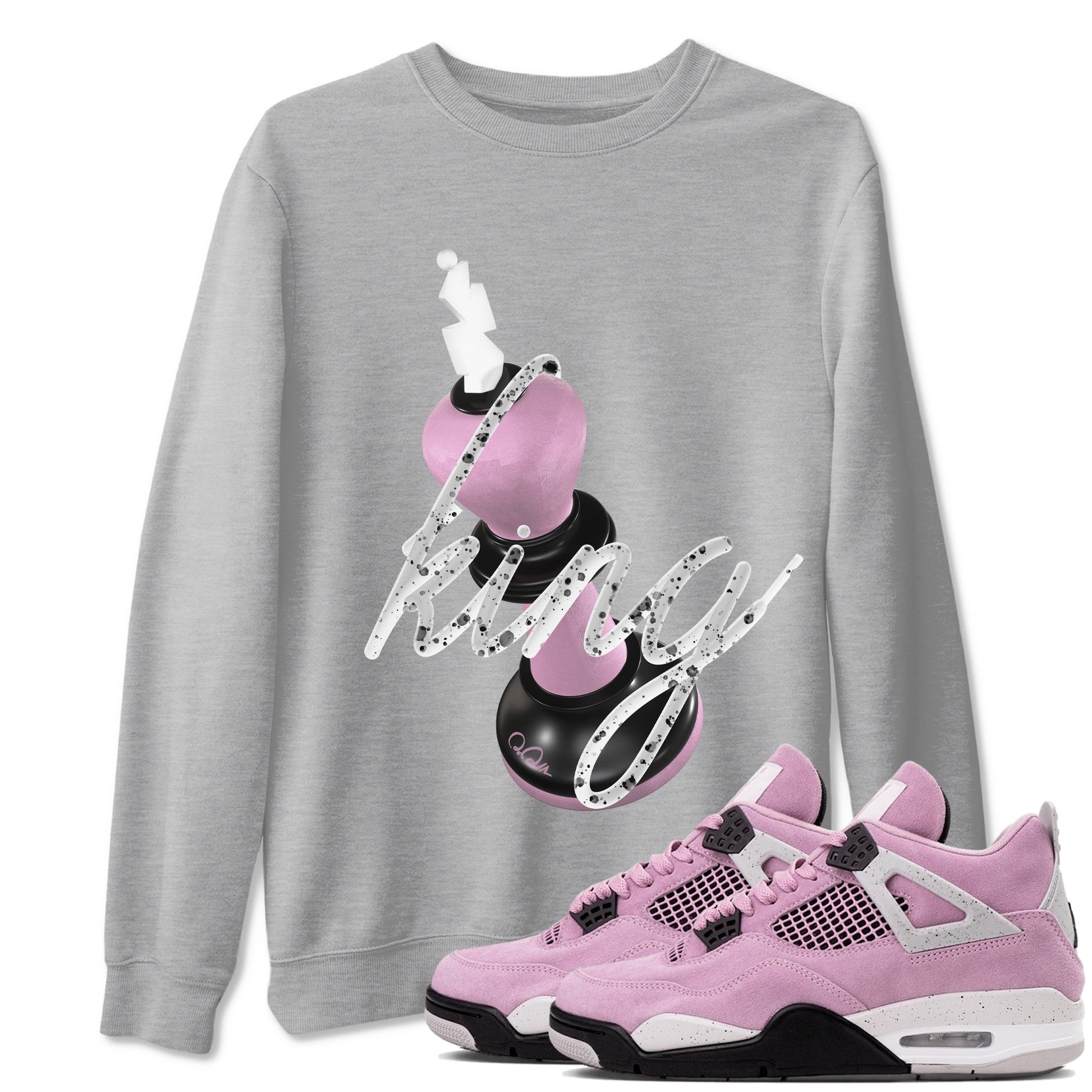 4s Retro Orchid shirts to match jordans 3D King sneaker match tees Air Jordan 4 WMNS Orchid match shoes to clothes SNRT Sneaker Tees unisex cotton Heather Grey 1 shirts