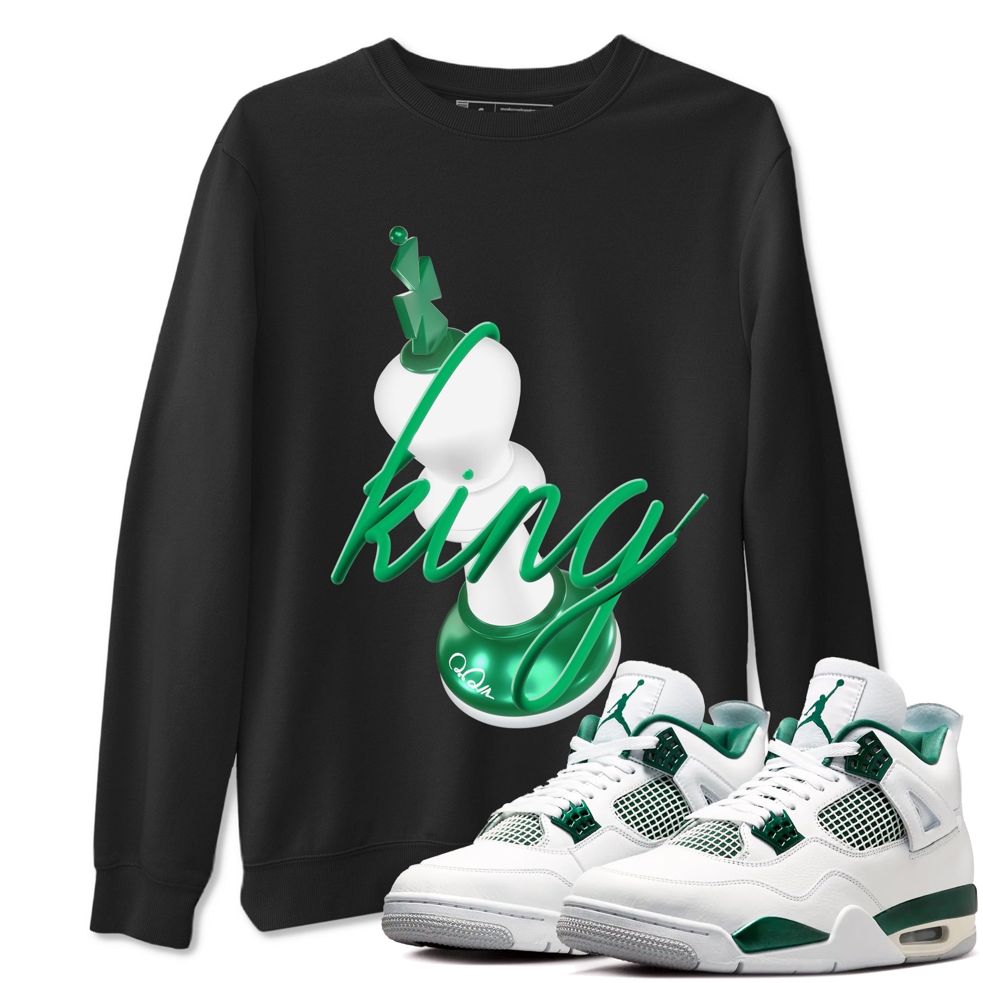 4s Oxidized Green shirts to match jordans 3D King sneaker match tees Air Jordan 4 Oxidized Green SNRT Sneaker Tees streetwear brand Black 1 unisex cotton tee