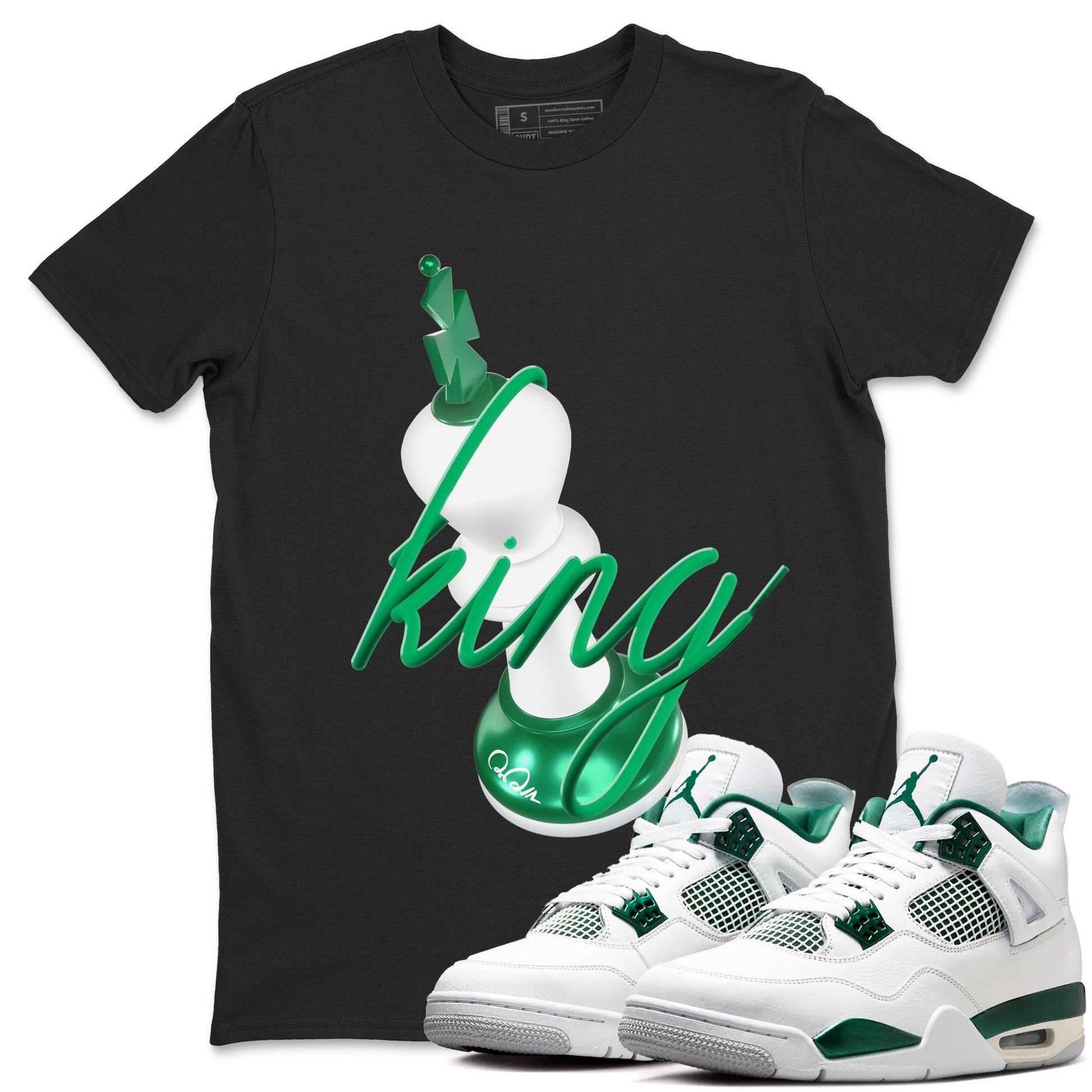 4s Oxidized Green shirts to match jordans 3D King sneaker match tees Air Jordan 4 Oxidized Green SNRT Sneaker Tees streetwear brand Black 1 unisex cotton tee