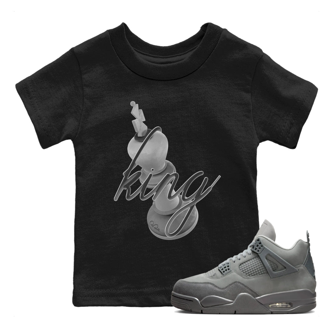 4s Wet Cement shirts to match jordans 3D King sneaker match tees Air Jordan 4 SE Wet Cement SNRT Sneaker Release Tees Youth Baby Black 1 crew neck shirts