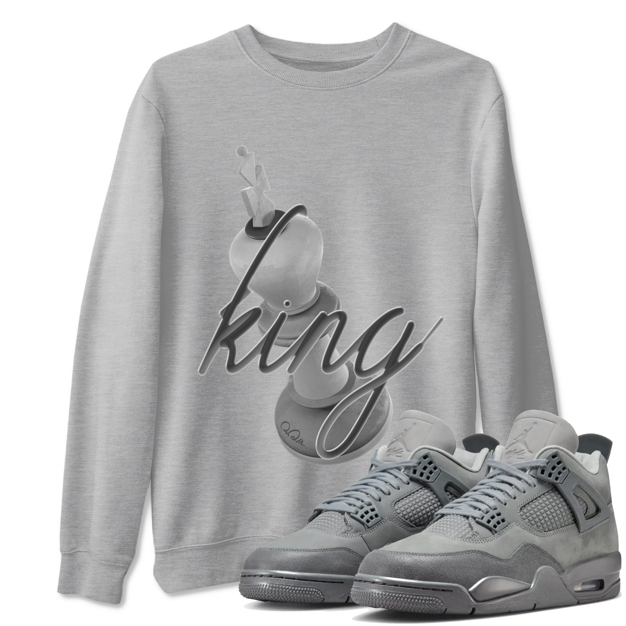 4s Wet Cement shirts to match jordans 3D King sneaker match tees Air Jordan 4 SE Wet Cement SNRT Sneaker Release Tees unisex cotton Heather Grey 1 crew neck shirts