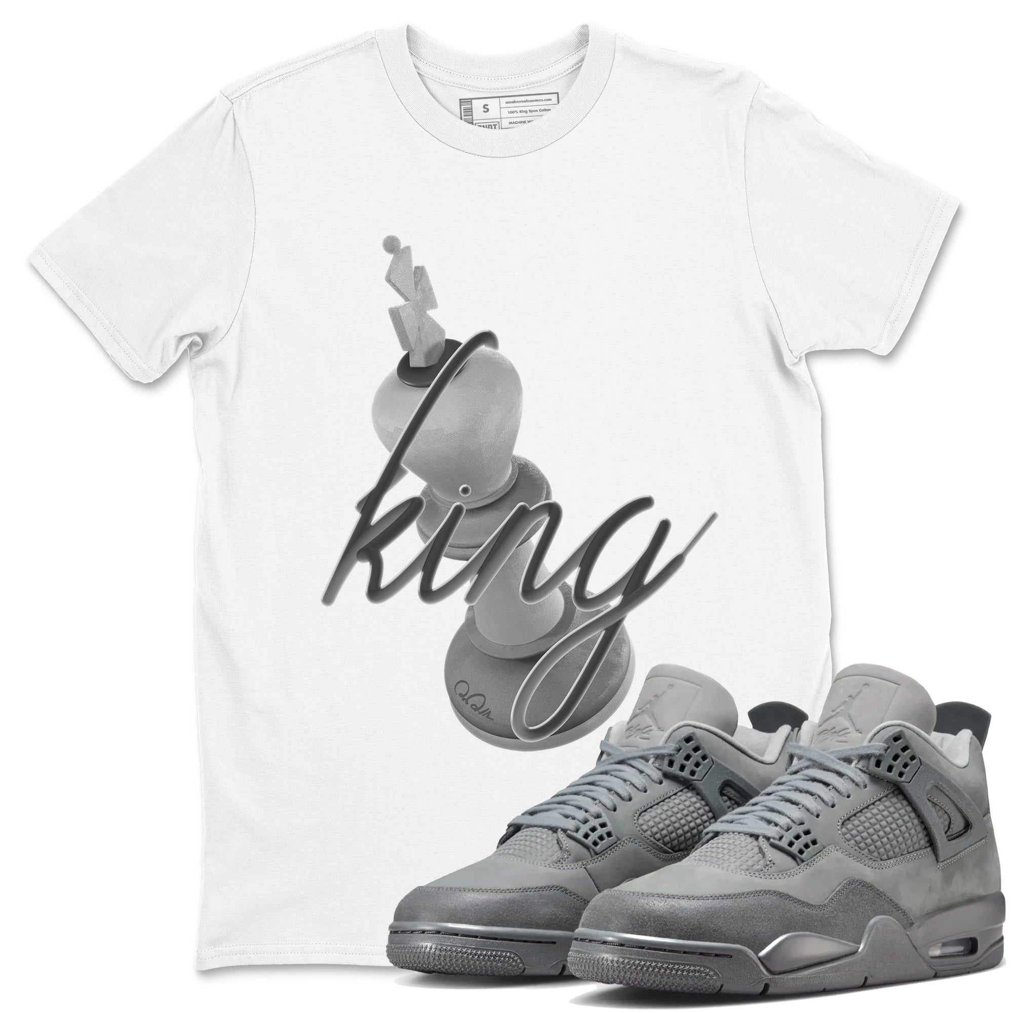 4s Wet Cement shirts to match jordans 3D King sneaker match tees Air Jordan 4 SE Wet Cement SNRT Sneaker Release Tees unisex cotton White 1 crew neck shirts