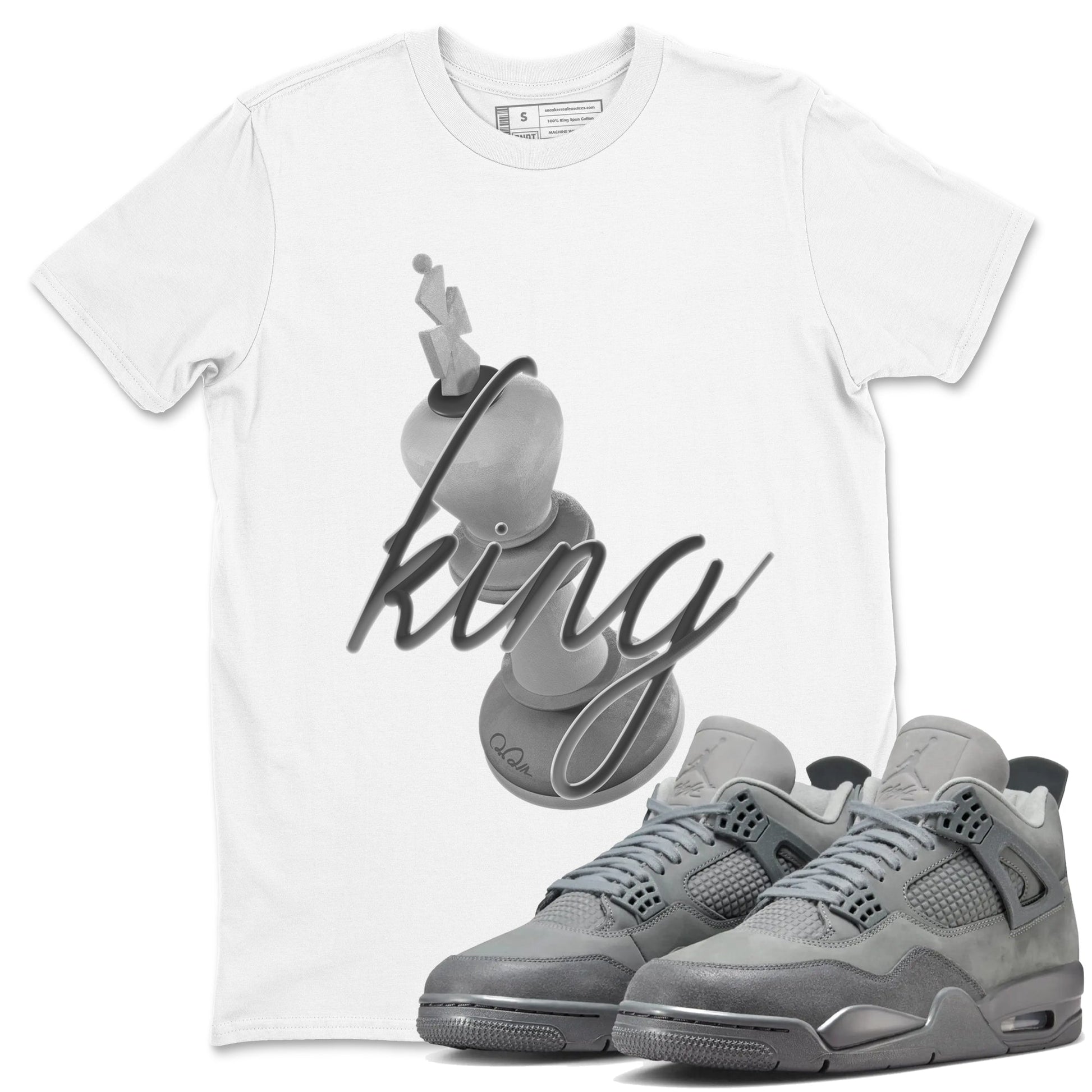 4s Wet Cement shirts to match jordans 3D King sneaker match tees Air Jordan 4 SE Wet Cement SNRT Sneaker Release Tees unisex cotton White 1 crew neck shirts