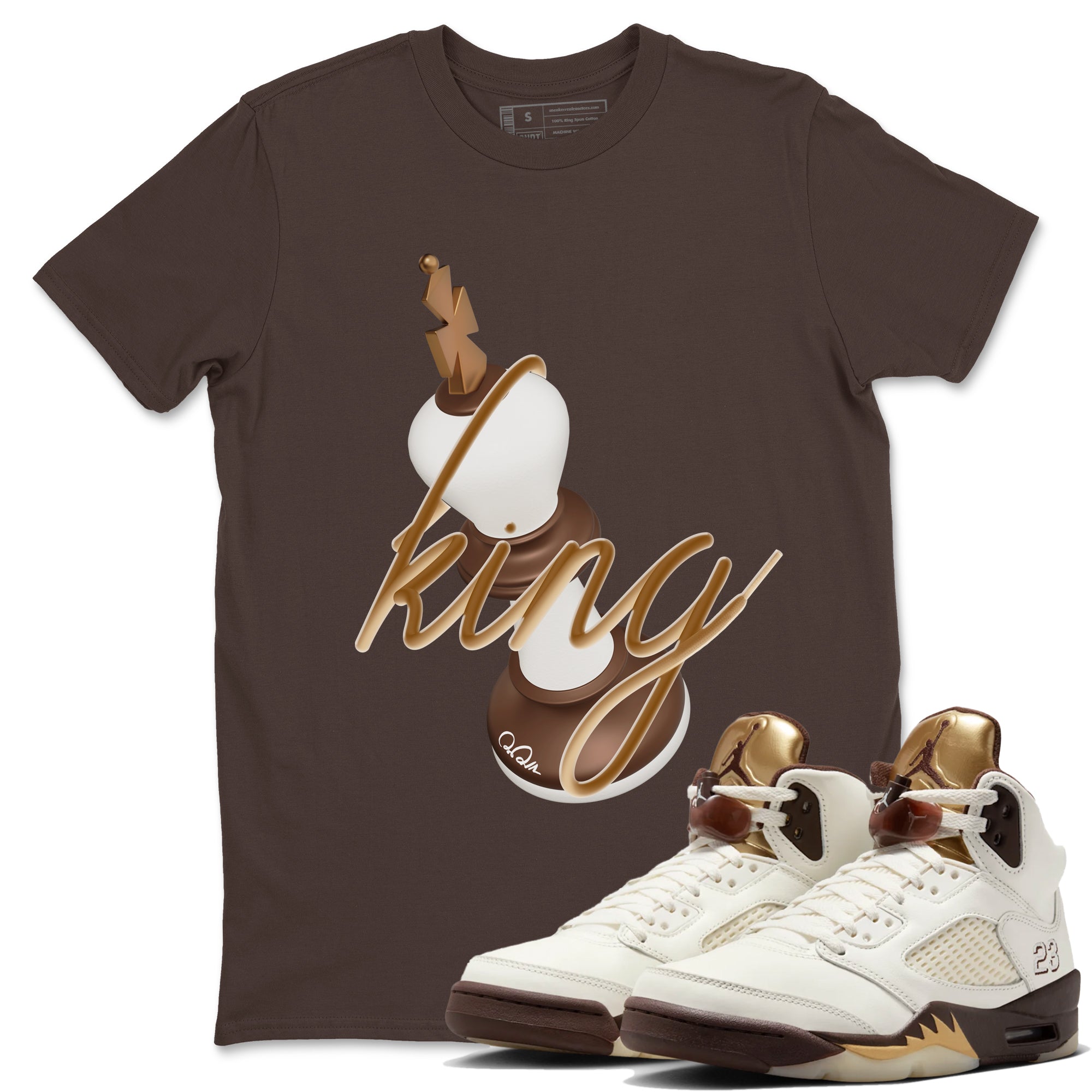 5s Golden Ticket shirts to match jordans 3D King best t shirts to wear with jordans Air Jordan 5 Golden Ticket match shoes to clothes SNRT Sneaker Tees unisex cotton Dark Chocolate 1 shirts