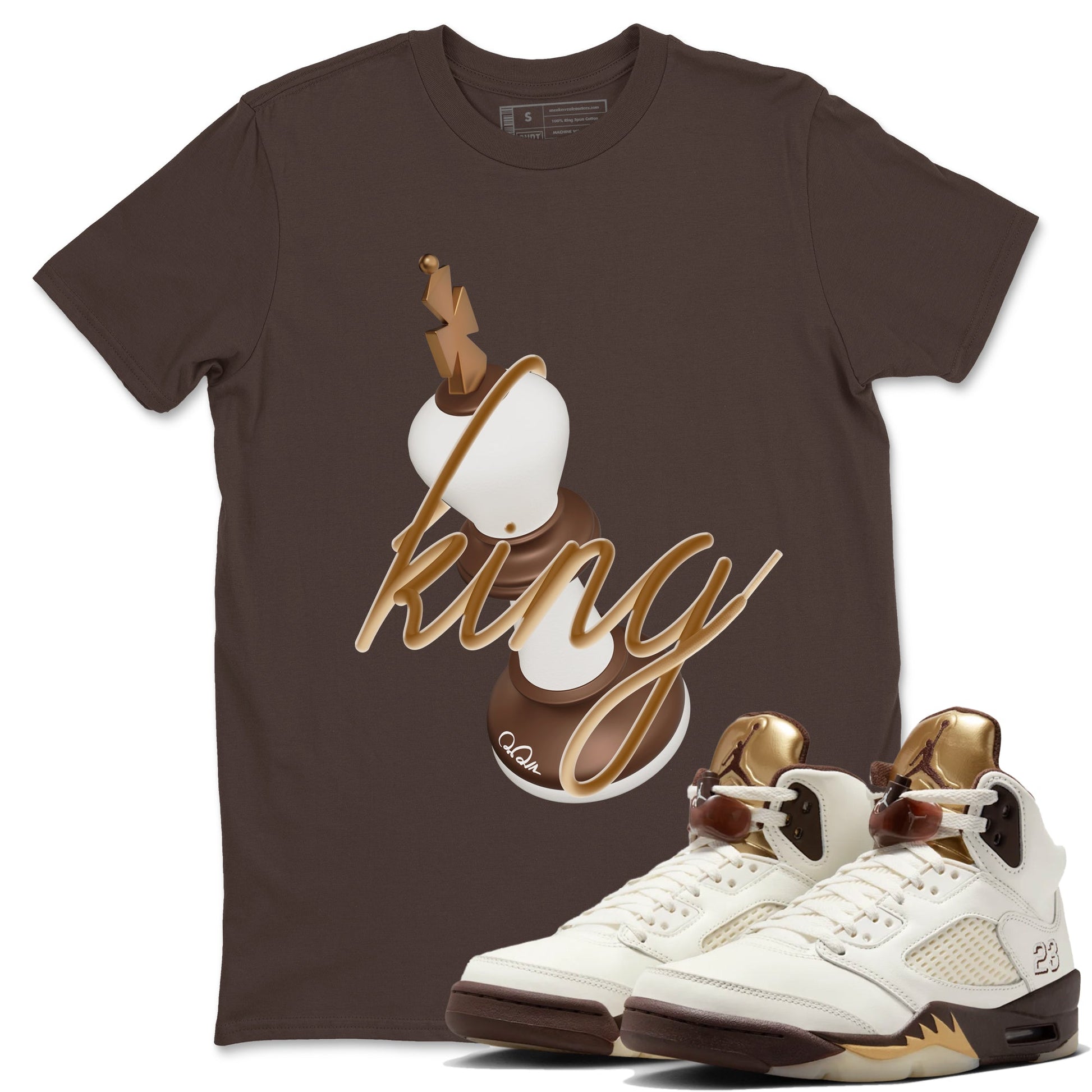 5s Golden Ticket shirts to match jordans 3D King best t shirts to wear with jordans Air Jordan 5 Golden Ticket match shoes to clothes SNRT Sneaker Tees unisex cotton Dark Chocolate 1 shirts