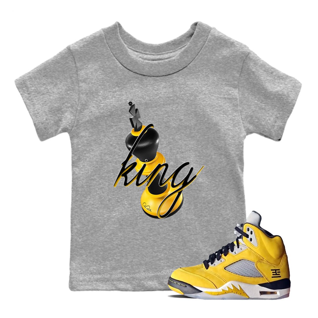 5s Tokyo Sneaker match tees – Sneaker Tees To Match Air Jordan 5 Tokyo Shoes – 3D King Kids T-Shirt Heather Grey 1