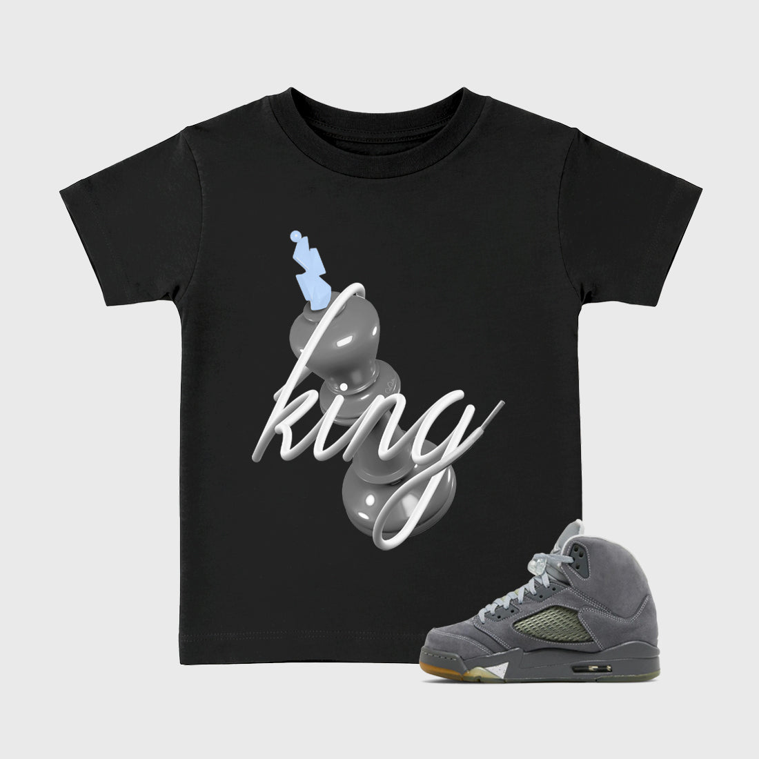 Sneaker outfits graphic tee – Sneaker Tees To Match Air Jordan 5 Wolf Grey Sneakers – 3D King Kids T-Shirt Black 1