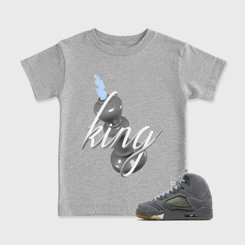 Sneaker outfits graphic tee – Sneaker Tees To Match Air Jordan 5 Wolf Grey Sneakers – 3D King Kids T-Shirt Heather Grey 1
