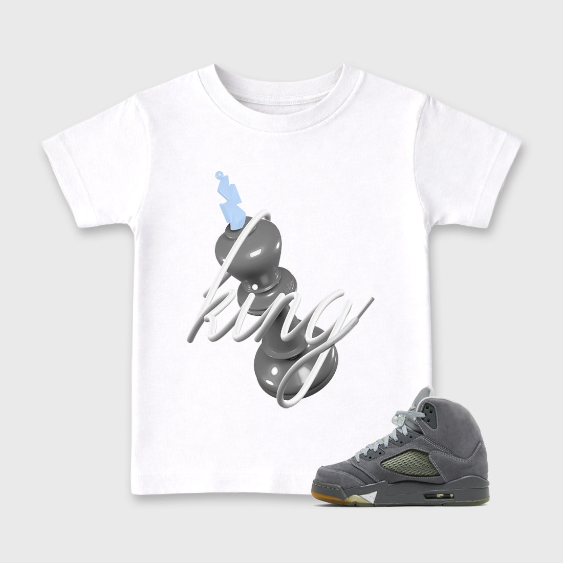 Sneaker outfits graphic tee – Sneaker Tees To Match Air Jordan 5 Wolf Grey Sneakers – 3D King Kids T-Shirt White 1