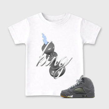 Sneaker outfits graphic tee – Sneaker Tees To Match Air Jordan 5 Wolf Grey Sneakers – 3D King Kids T-Shirt White 1