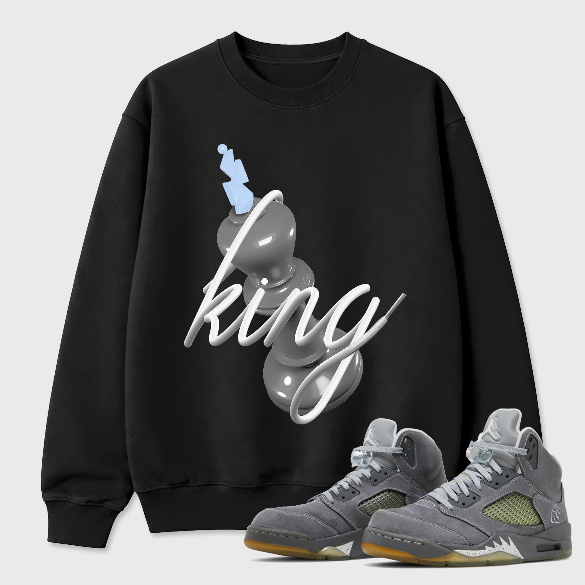 Sneaker outfits graphic tee – Sneaker Tees To Match Air Jordan 5 Wolf Grey Sneakers – 3D King Tee Black 1