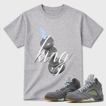 Sneaker outfits graphic tee – Sneaker Tees To Match Air Jordan 5 Wolf Grey Sneakers – 3D King Tee Heather Grey 1