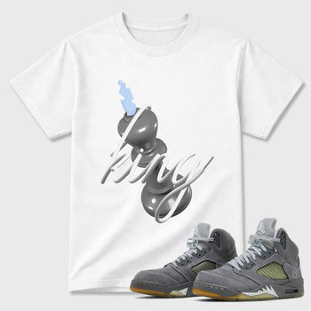 Sneaker outfits graphic tee – Sneaker Tees To Match Air Jordan 5 Wolf Grey Sneakers – 3D King Tee White 1