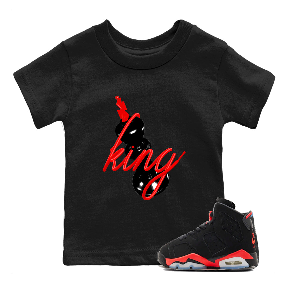 Sneaker match tees – Sneaker Tees To Match Air Jordan 6 Reverse Infrared Shoes – 3D King Kids T-Shirt Black 1