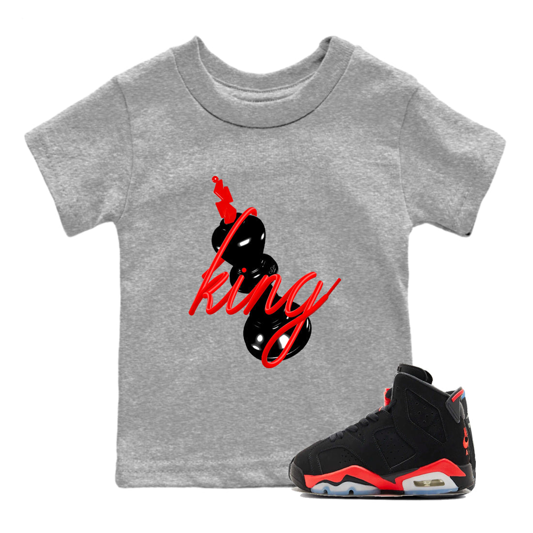 Sneaker match tees – Sneaker Tees To Match Air Jordan 6 Reverse Infrared Shoes – 3D King Kids T-Shirt Heather Grey 1